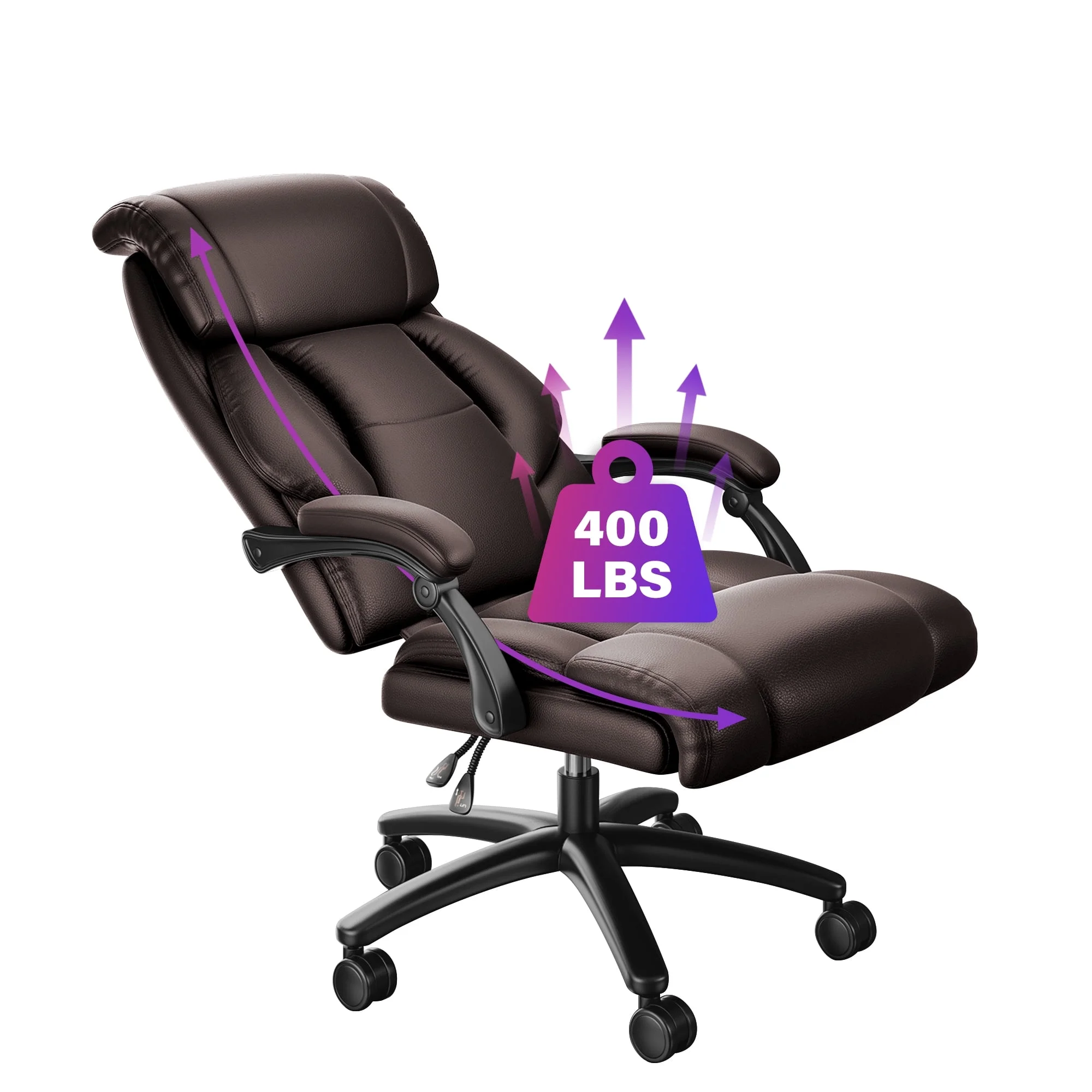Solfway Big and Tall Office Chair 400LBS, High Back Black Leather Executive Office Chair, Computer Desk Chair with Adjustable Flip-up Arms, Wheels and Lumbar Support