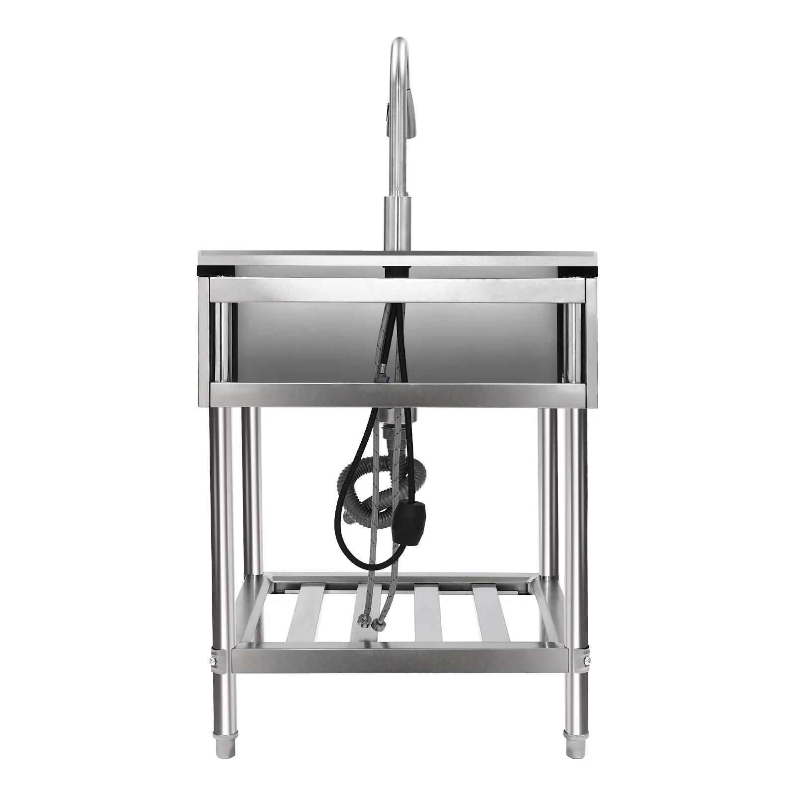 YIYIBYUS Commercial Utility Sink Stainless Steel Freestanding Single Bowl Laundry Sink with Pull-Out 360° Faucet, Adjustable Temperature, 63.5×56×87cm