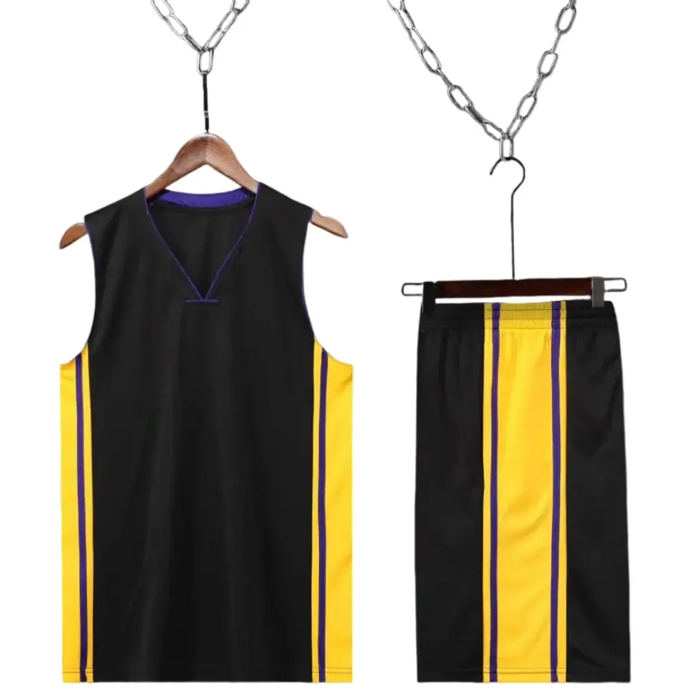 Lakers classic V-neck basketball jersey black suit（Customizable name and number）