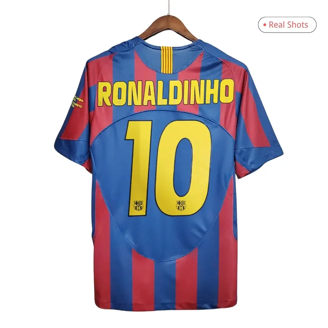 Barcelona Ronaldinho #10 2005/06 Retro Home Soccer Jersey - UCL Final