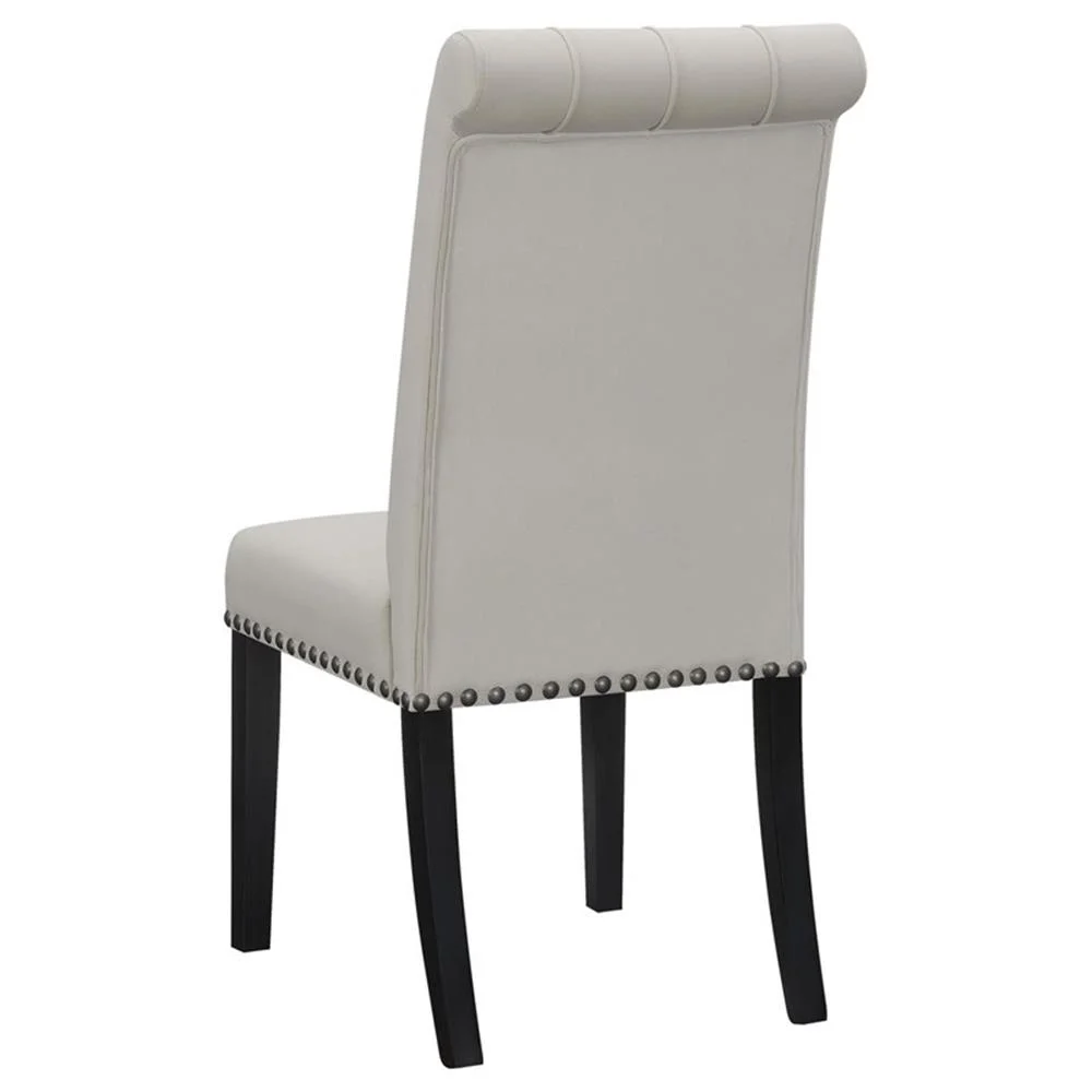 Maklaine 5-piece Marble Top Dining Set with Sand Velvet Chairs in Gray & White