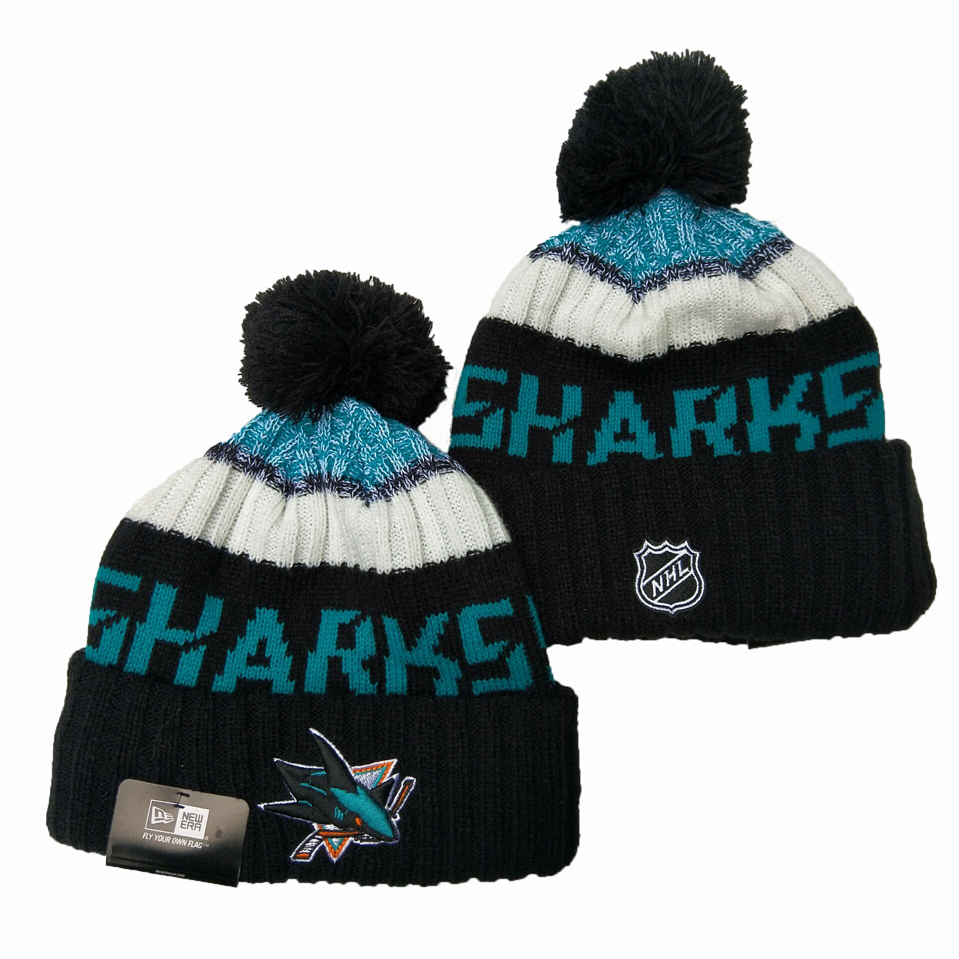 Men's Blue San Jose Sharks Cuffed Knit Hat with Pom