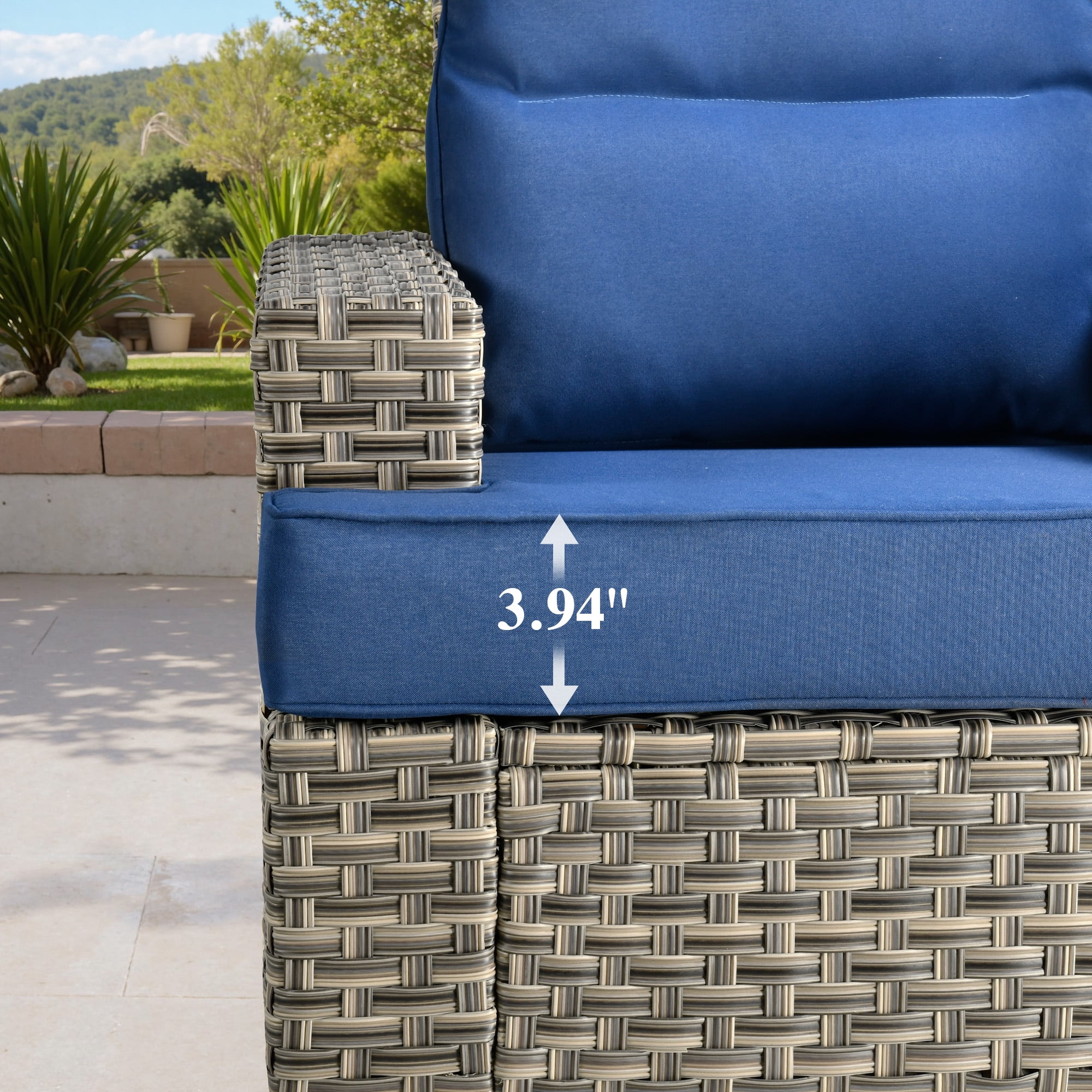 Ovios 10 Pieces Outdoor Patio Furniture Modern High-Back All-Weather Wicker Sectional Conversation Set with Propane Fire Pit Table & Swivel Chair, Dark Gray