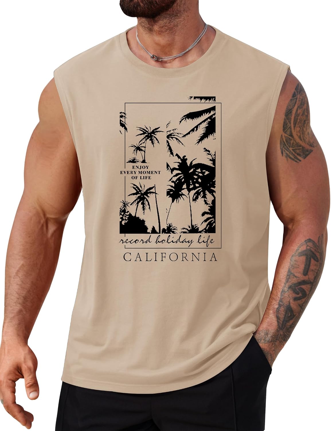 Men's Beach Summer Tank Tops Palm Tree Graphic