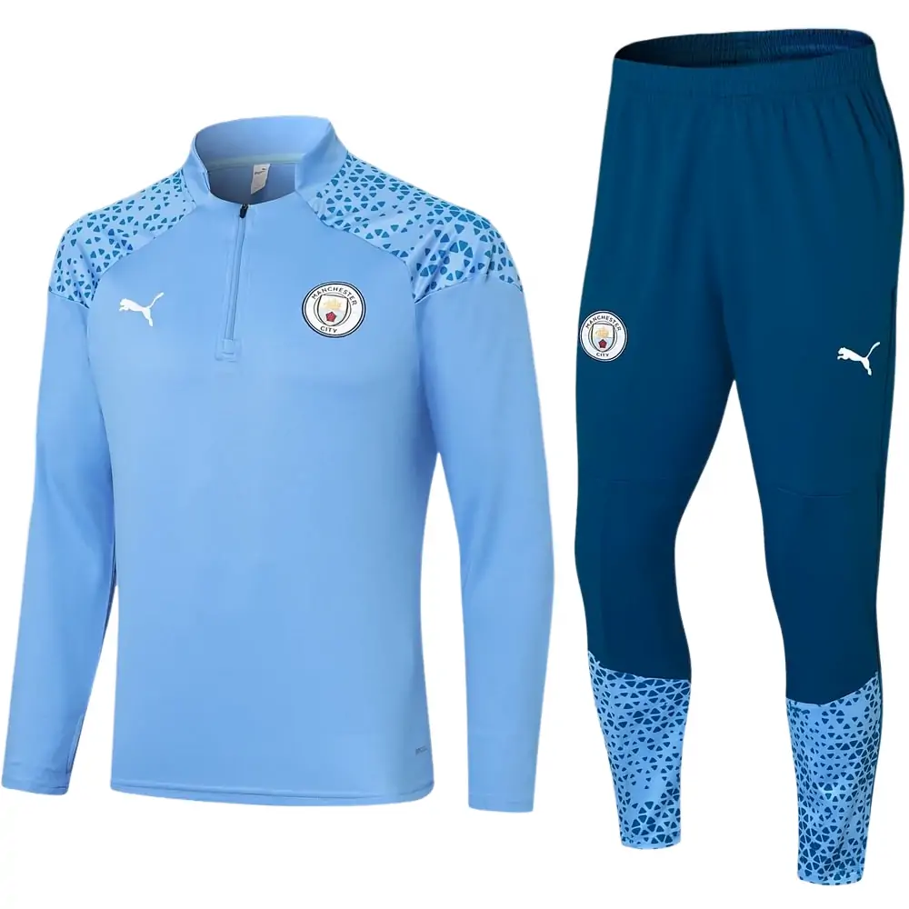 2023/2024 Manchester City Half Pull Training Wear Blue Football Shirt