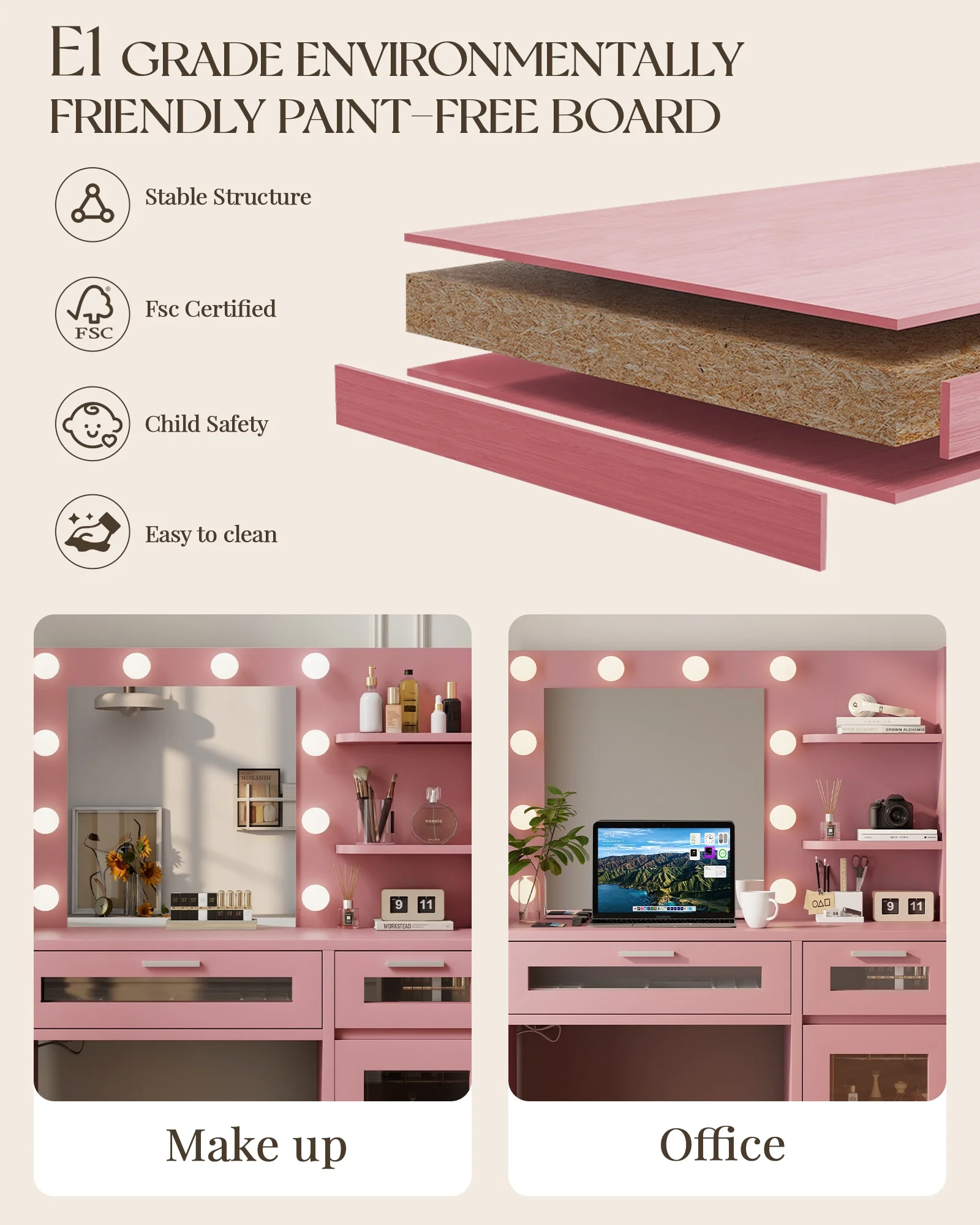 LIVELYGLOW Vanity Desk with Mirror and Lights, Makeup Vanity with Drawer & Storage Shelves, Cabinet, 3 Lighting Modes Adjustable Brightness,White