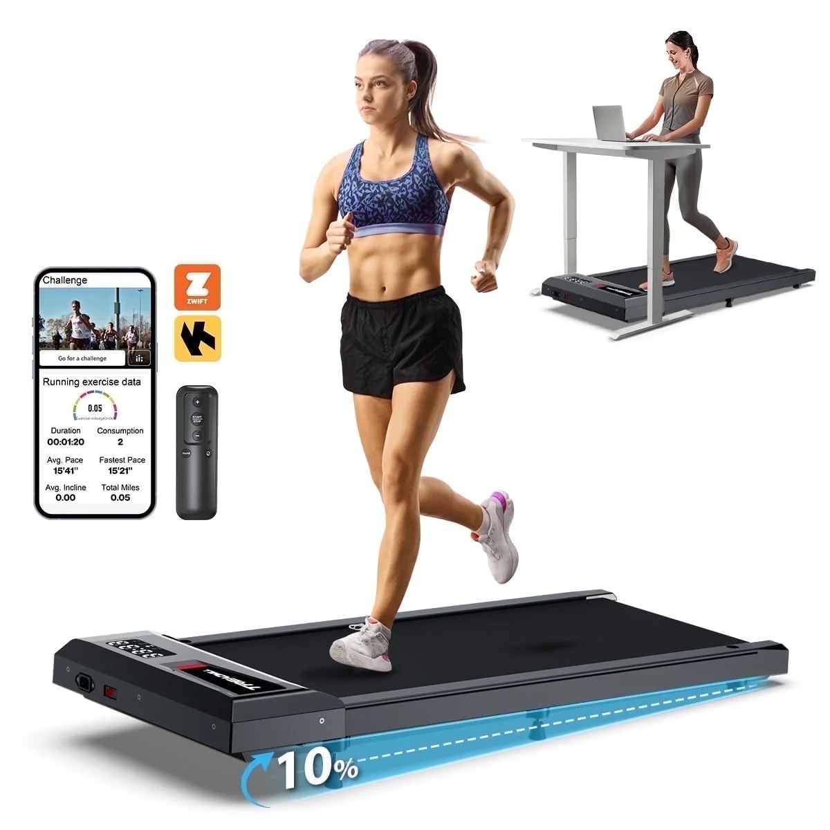 Walking Pad Treadmill,YZRUN Under Desk Treadmill 2.5 HP Portable Treadmills for Home, 265 lbs Capacity (Black Red)