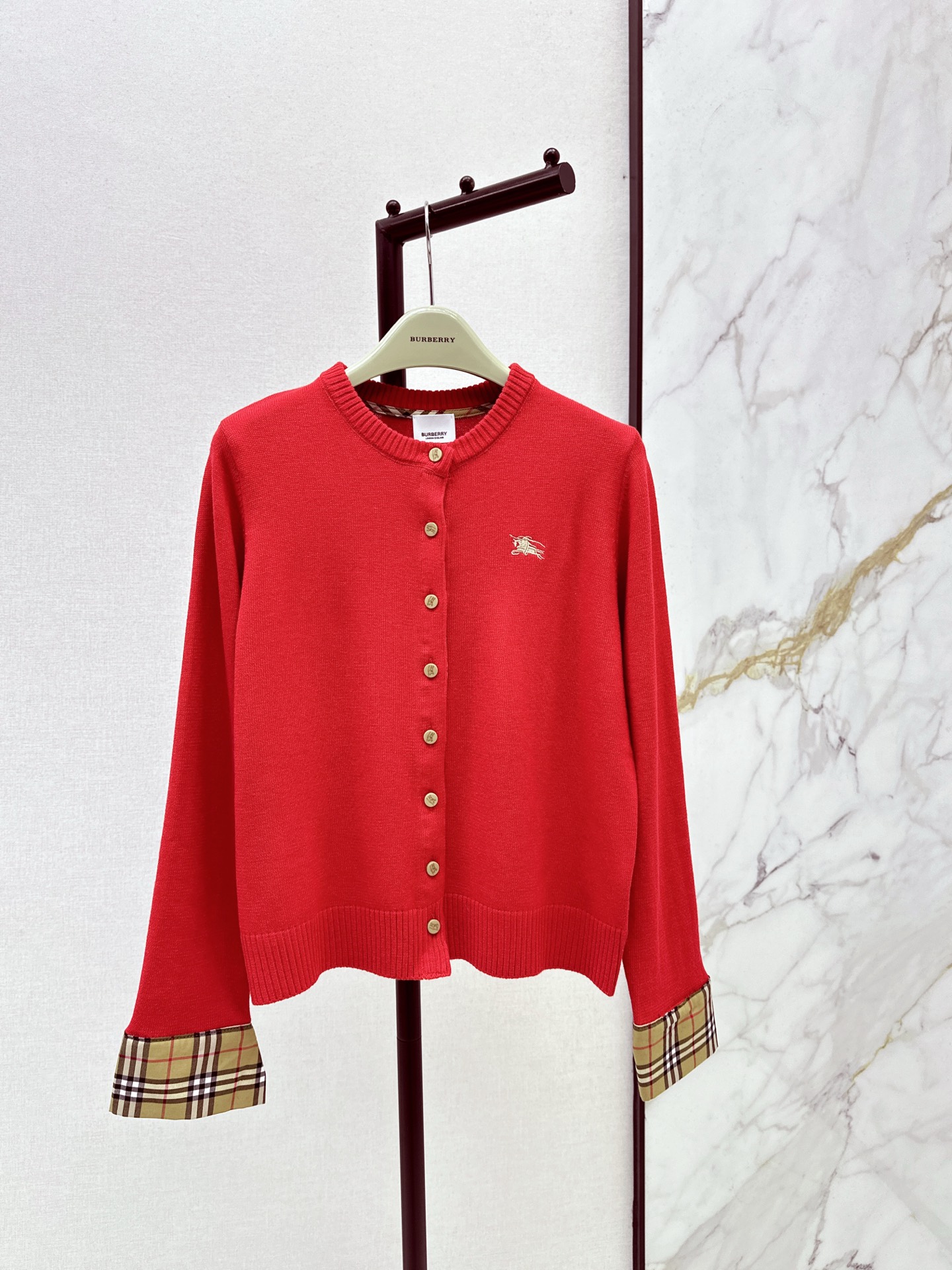 Newest early spring style patchwork plaid decorative knitted cardigan