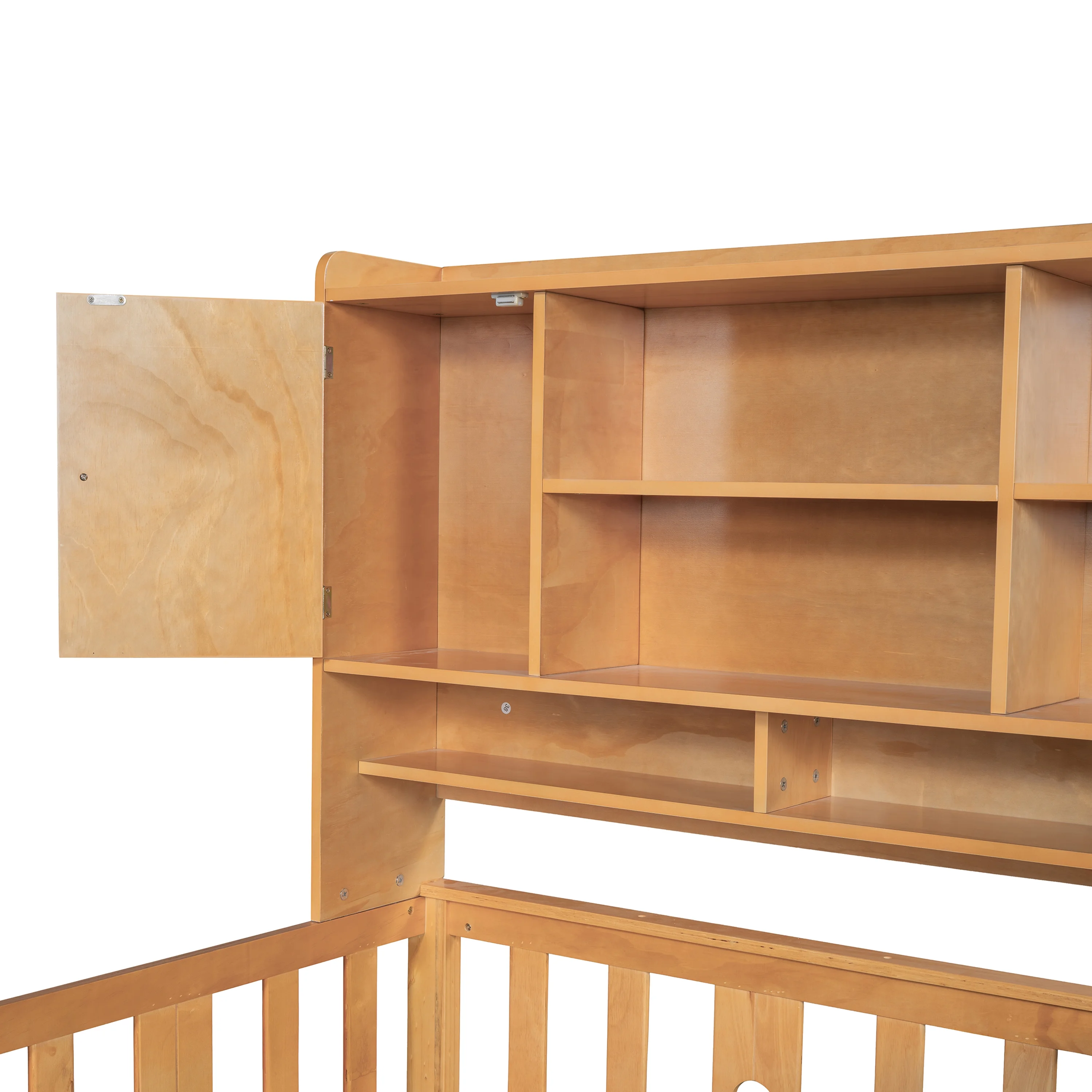 Euroco Wood Twin Size Platform Bed with Desk and Shelves, Table and Chair Set for Kids, Natural