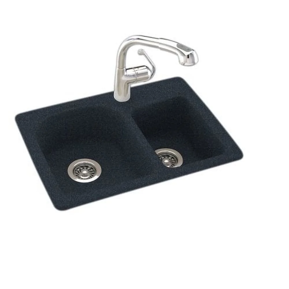 Dual Mount Composite 25x18x7.5 1-Hole Double Bowl Kitchen Sink in White
