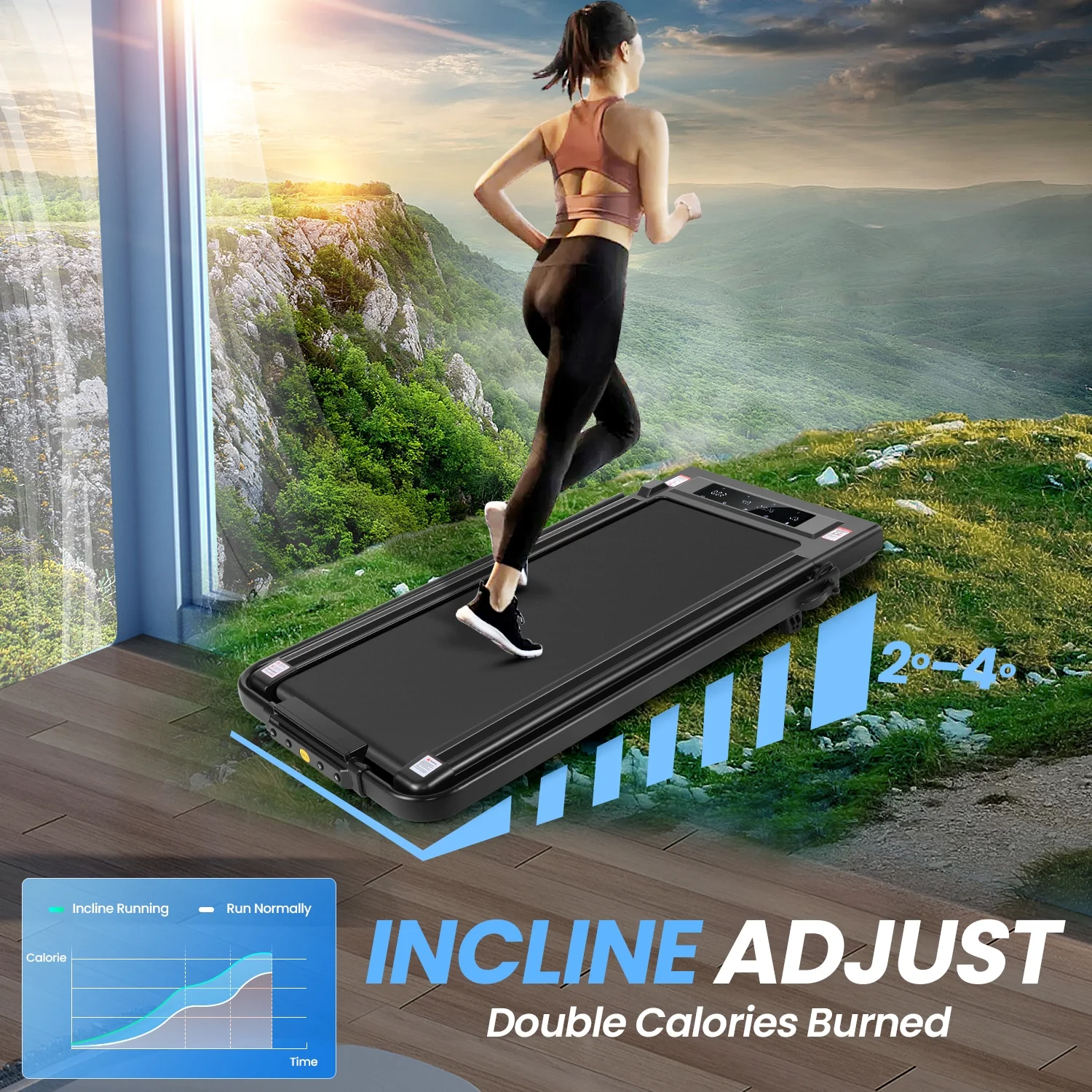 2 in 1 Walking Pad Treadmill with Incline, 2.5HP Under Desk Treadmill with Handle Remote Control & LED Touch Screen for Home Office Workout, 300lbs Weight Capacity Black & Green