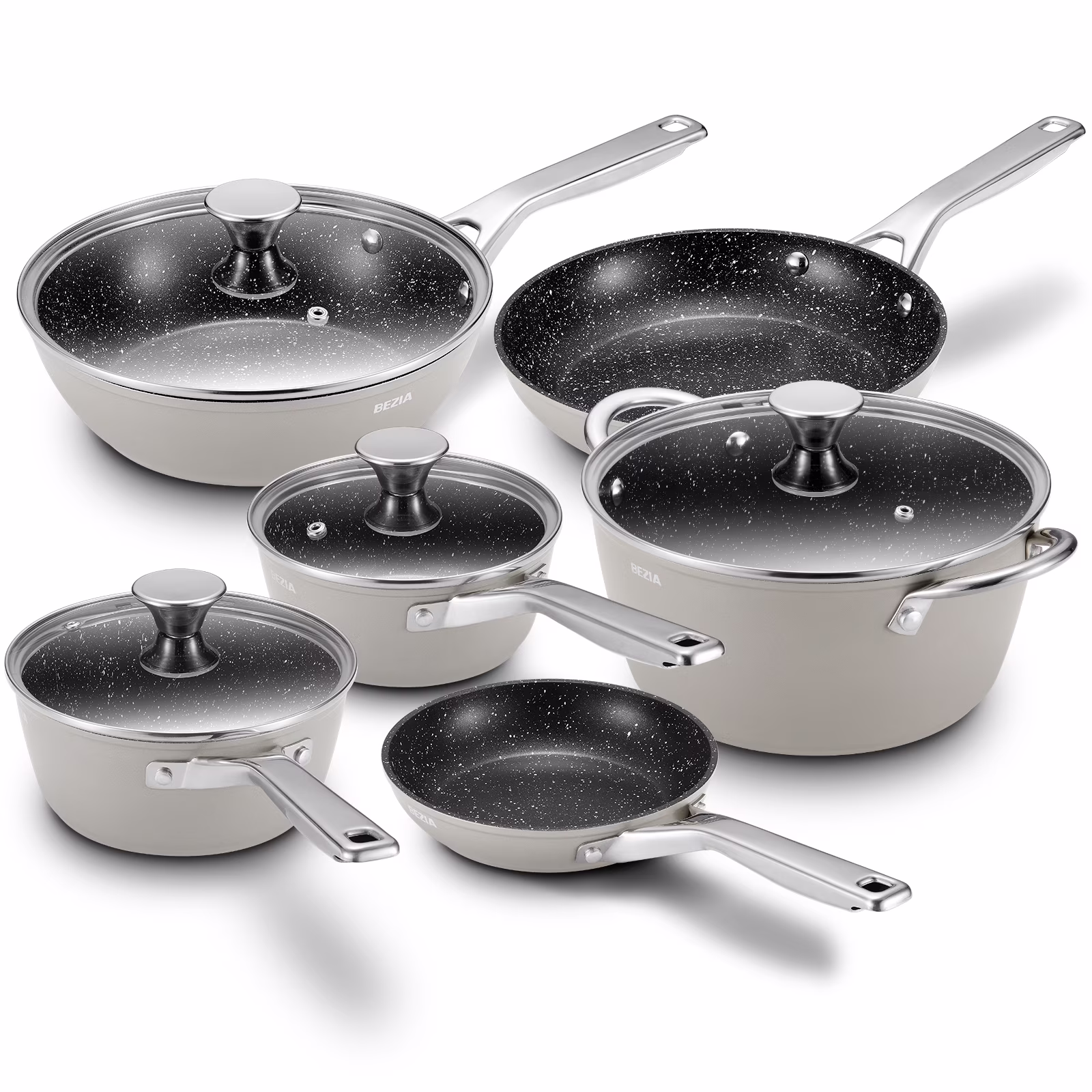 10 pcs Induction Cookware Pots and Pans Set, Compatible with All Stoves, Dishwasher Safe, Aluminum