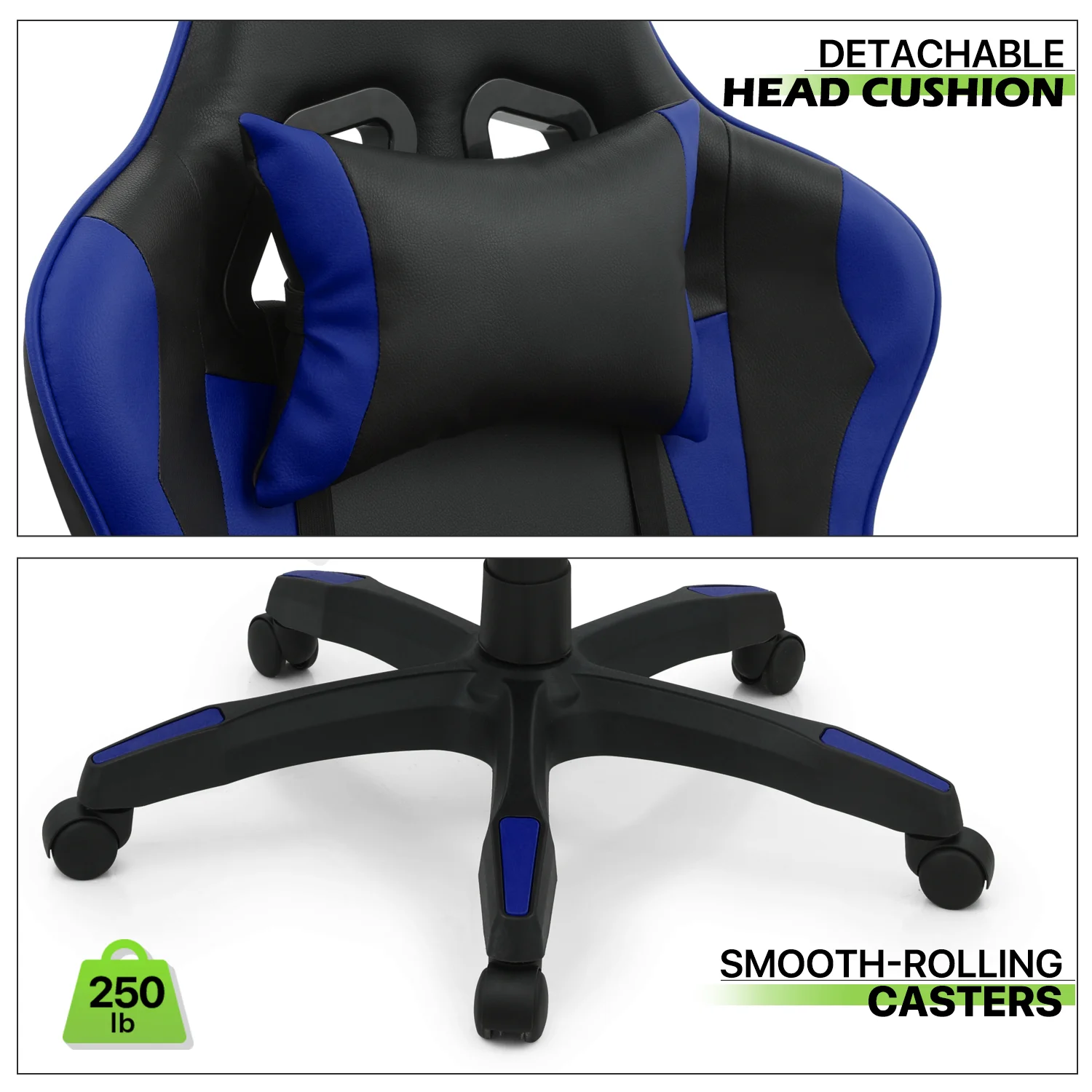 Magshion Adjustable Gaming Chair, Ergonomic PC Computer Seat with Headrest and Lumbar Support for Adults Teens Desk Chair, Black