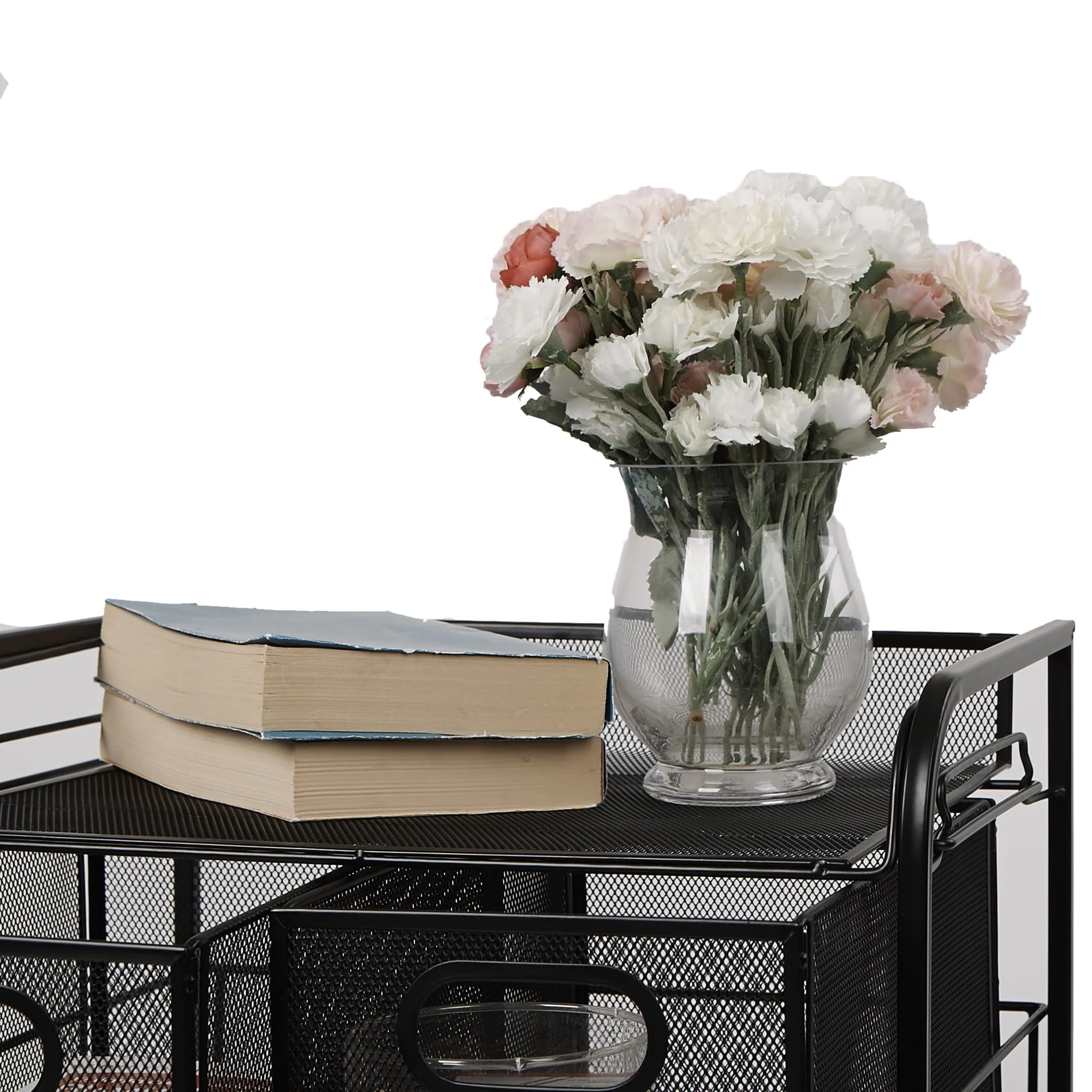 Mind Reader Mesh 4 Drawer Rolling Mesh Office Cart, Metal Storage Drawers, File Storage Cart, Utility Cart, Black