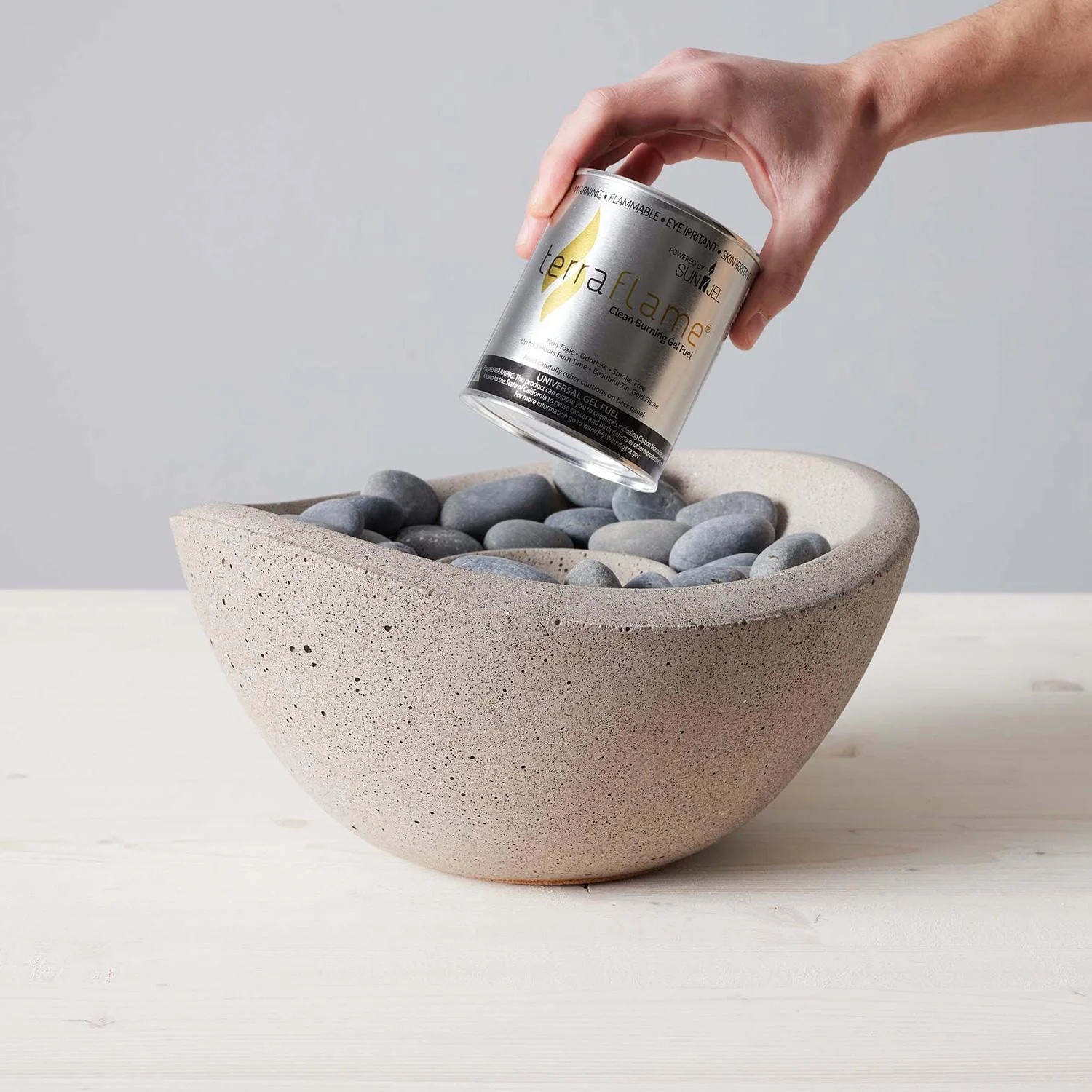TerraFlame Wave Table Top Fire Bowl Gel Fuel - Stone Cast - Graphite