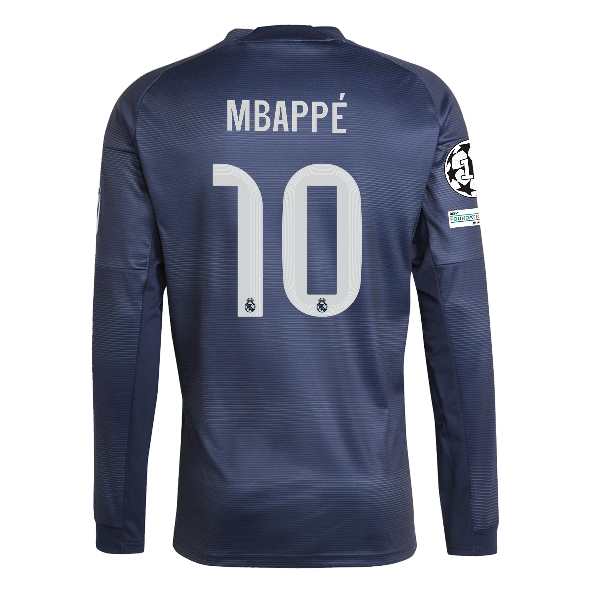 adidas Real Madrid Kylian Mbappe Long Sleeve Away Jersey w/ Champions League Patches 25/26 (Legend Ink)