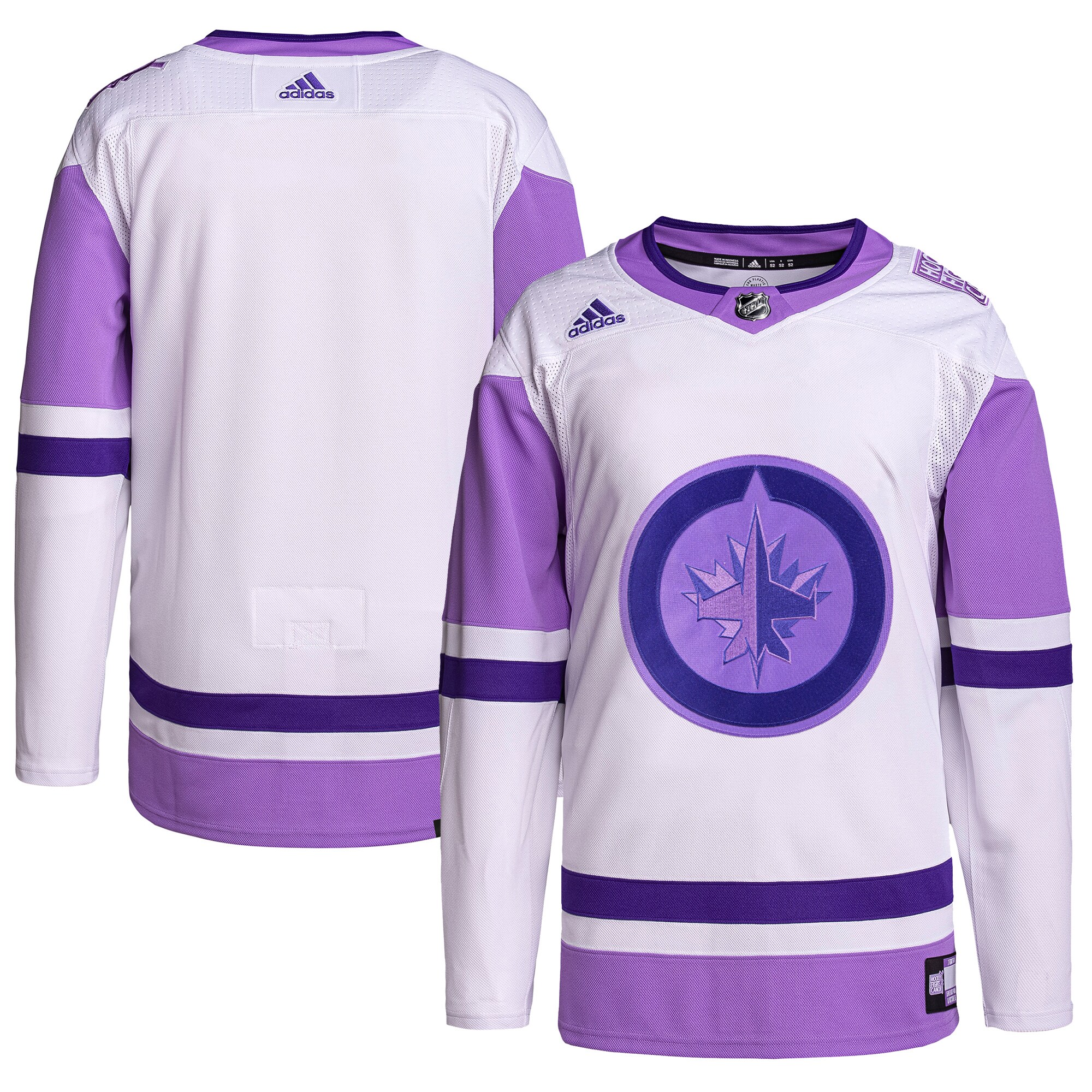 Winnipeg Jets  Hockey Fights Cancer Primegreen  Blank Practice Jersey – White/Purple