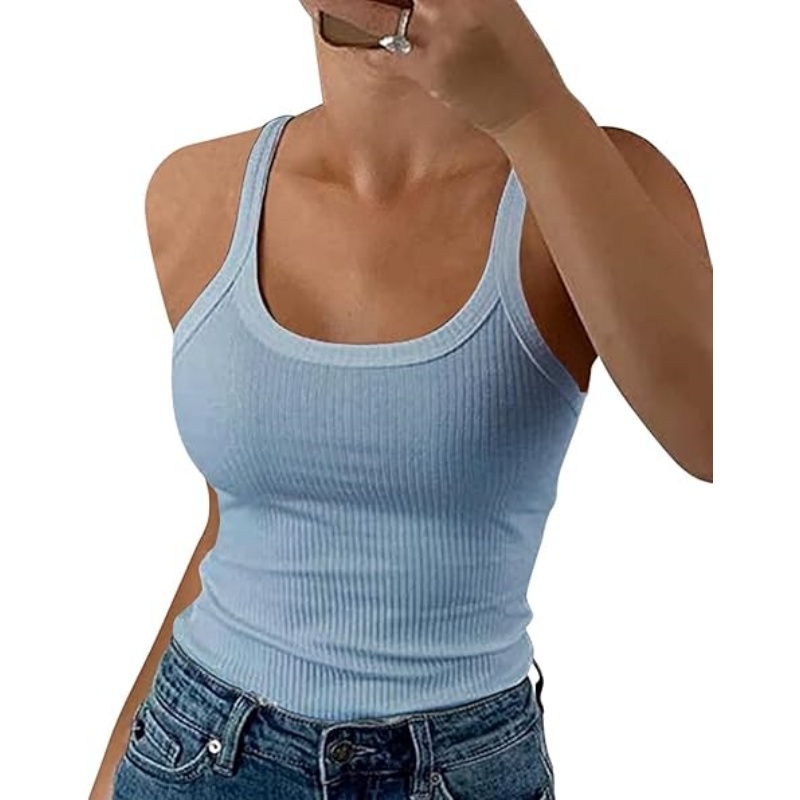 Women Ribbed Spaghetti Strap Camisole Tank Tops