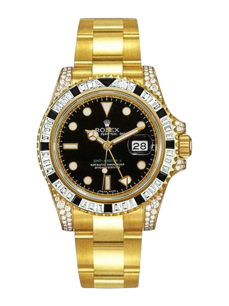 【Super Clone】Rolex GMT-Master II 116758 Yellow Gold Black Dial Diamonds 40mm Mens Replica Watch