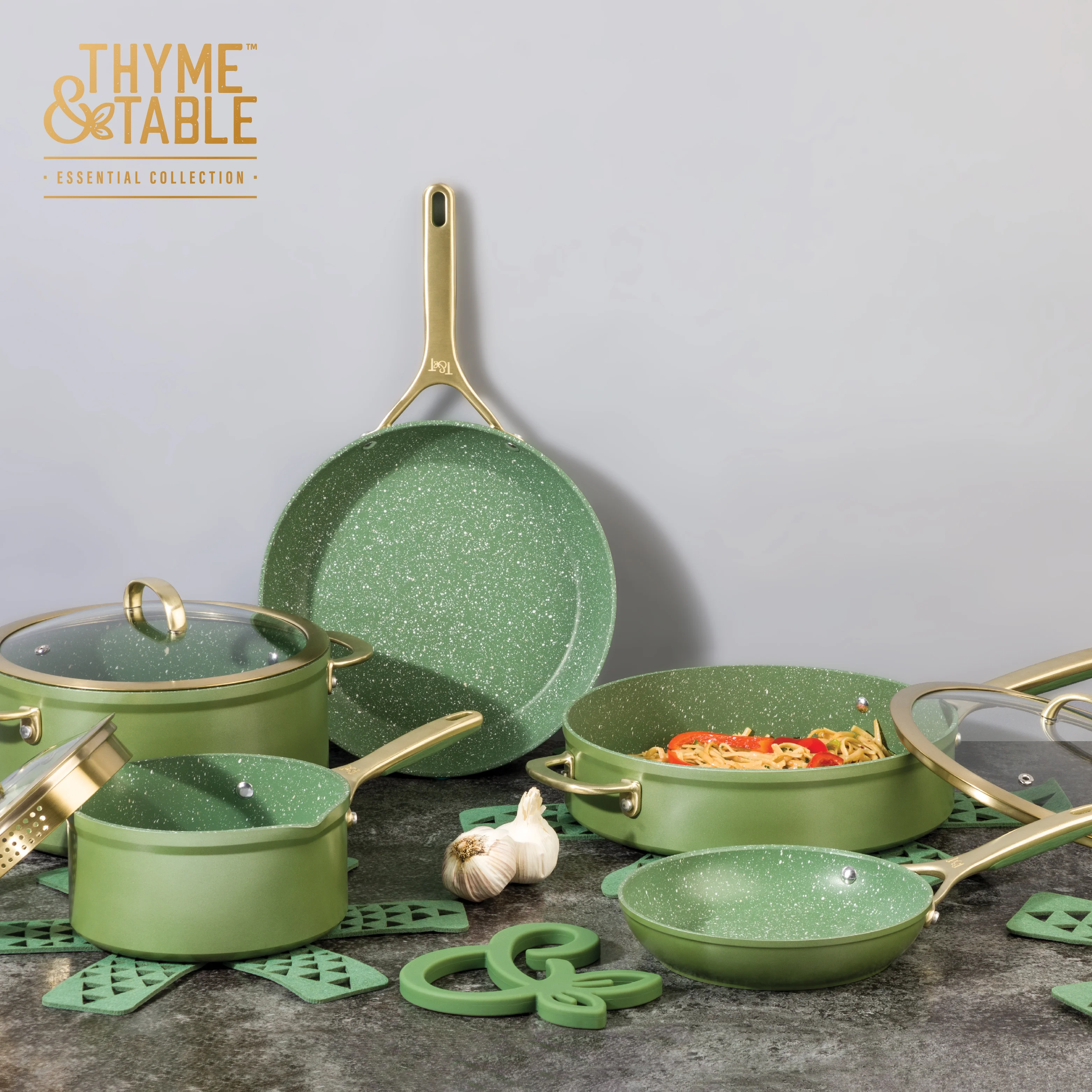 Thyme & Table 12-Piece Non-Stick Supreme Cookware Set, Pots and Pans Set - Cream