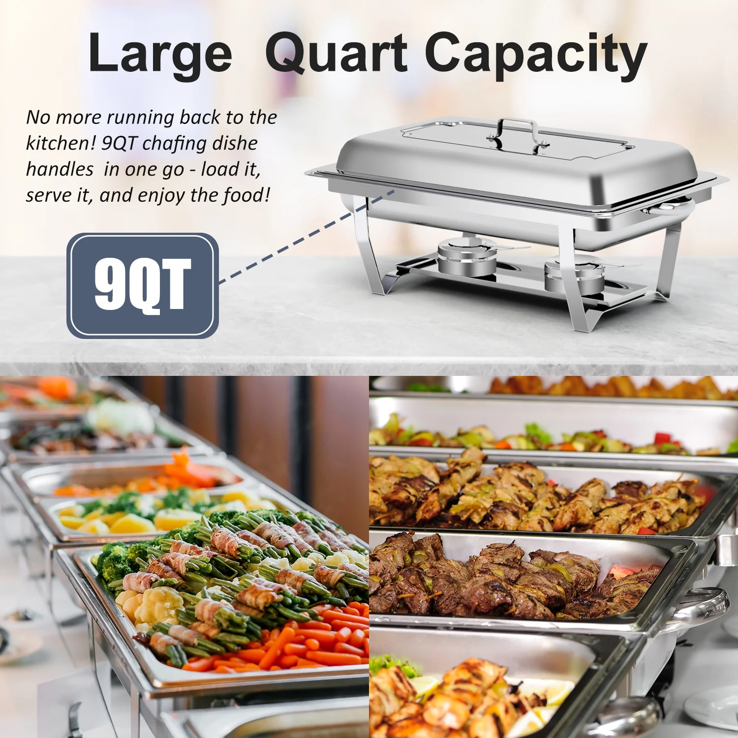 Bluebow 4 Pack Chafing Dishes for Buffet Set, Stainless Steel Catering Chafer, Serving Food Warmer with Lids, Food & Water Pans & Fuel Holders