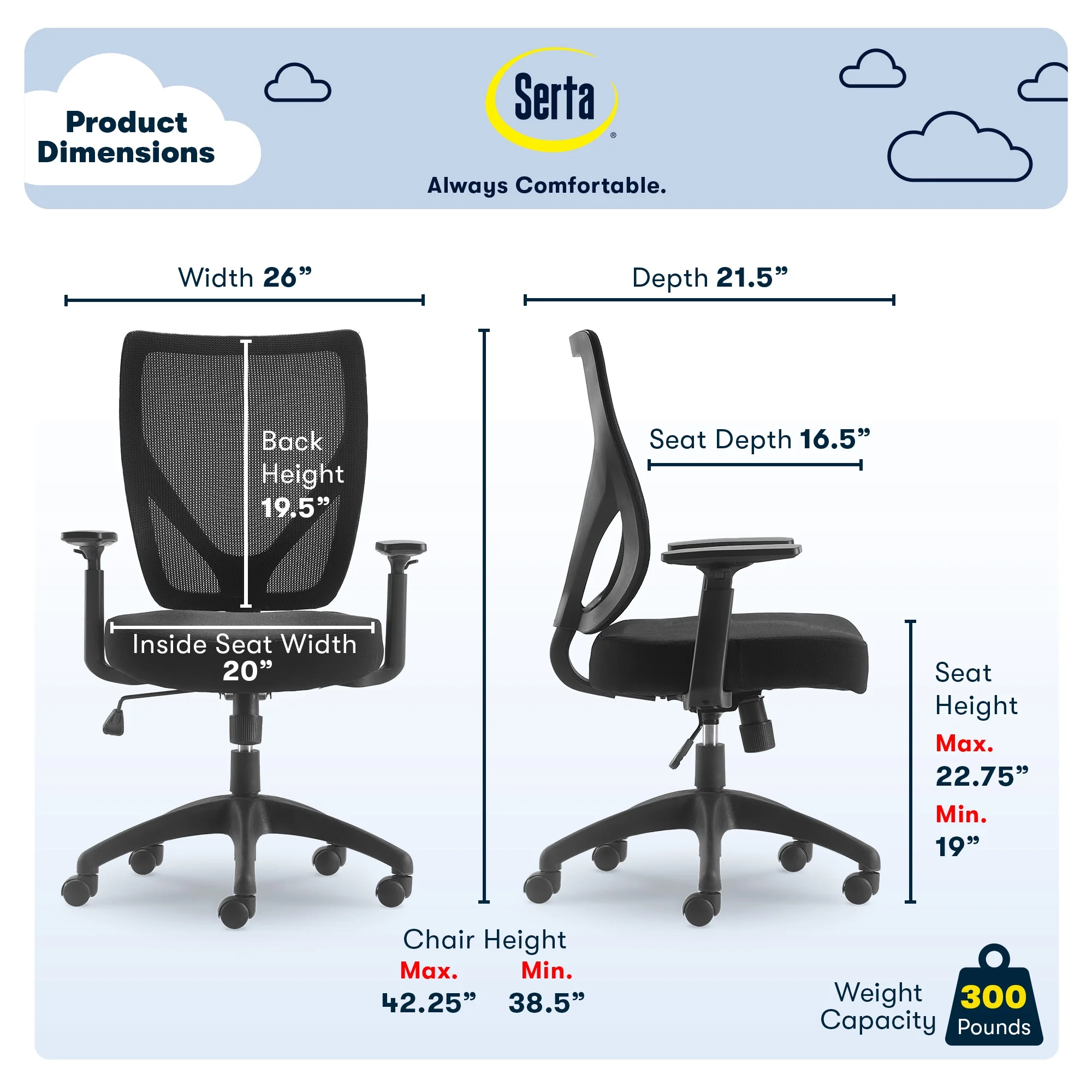Serta Production Mesh Office Chair with Nylon Base Black