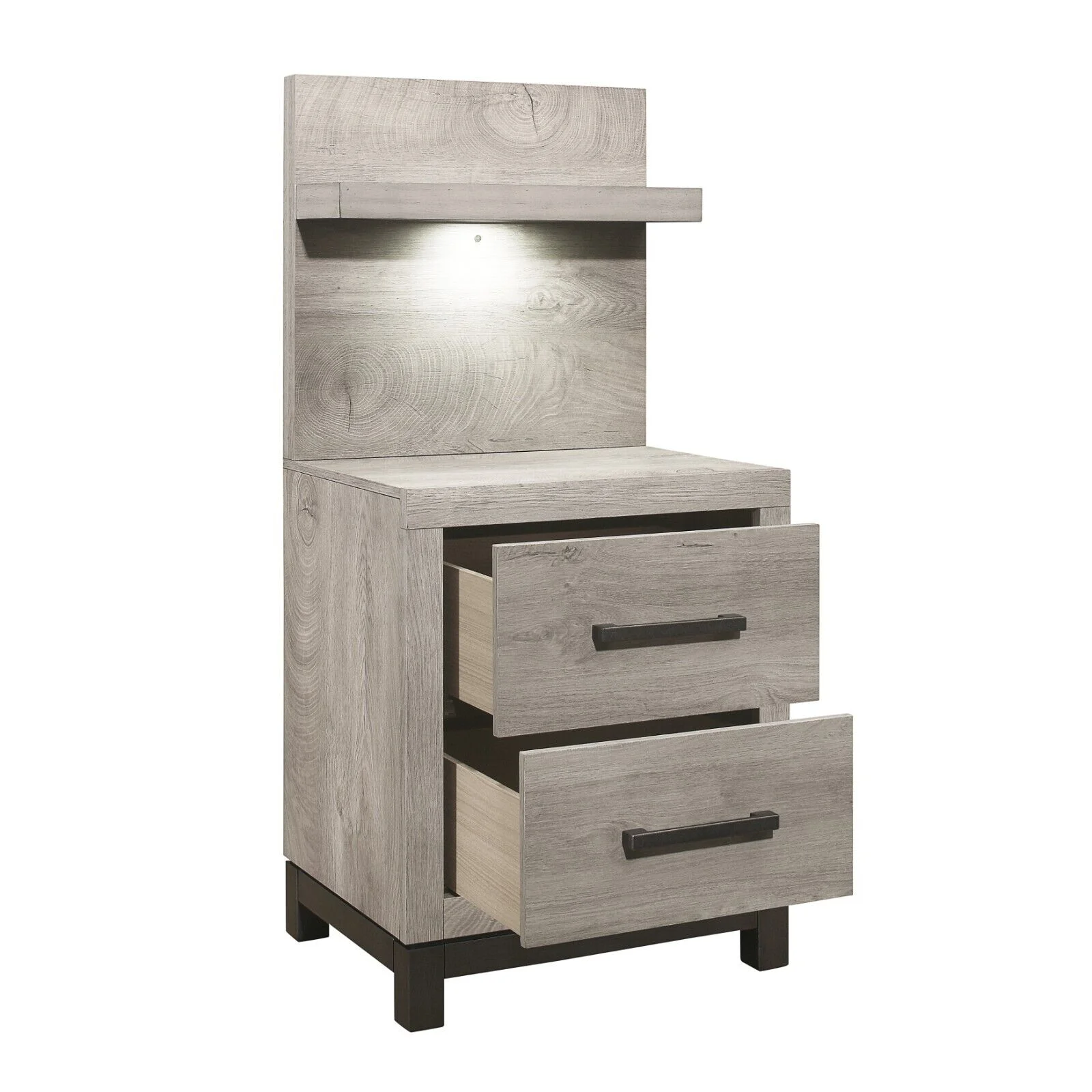 Modern Sleek Design 7pc Bedroom Set Eastern King Bed Two Nightstands LED Light Wall Panels Dresser Mirror Light Gray Finish