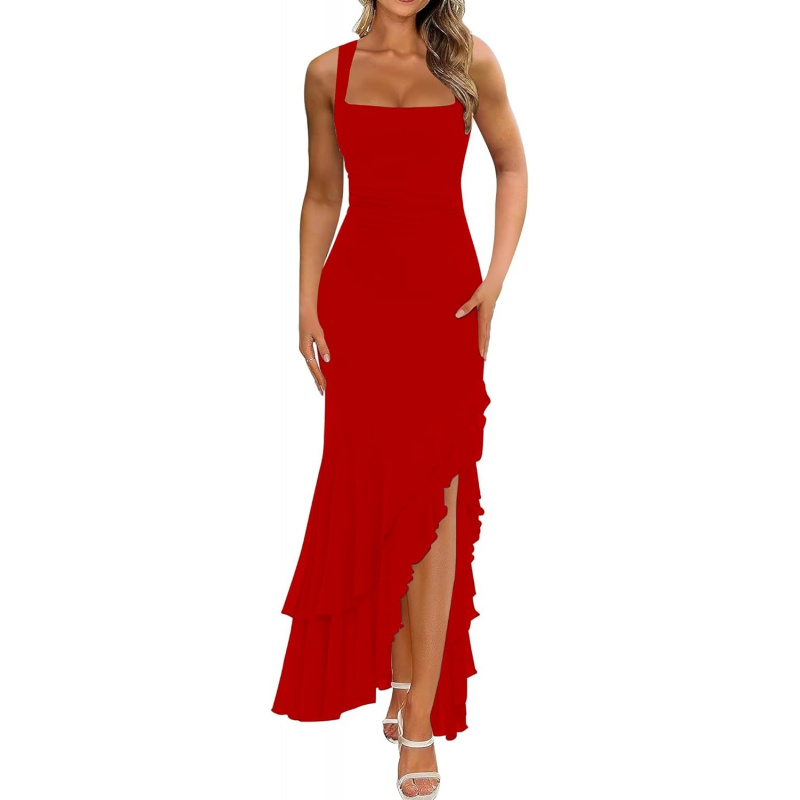 Women's Elegant Bodycon Ruched Maxi Cocktail