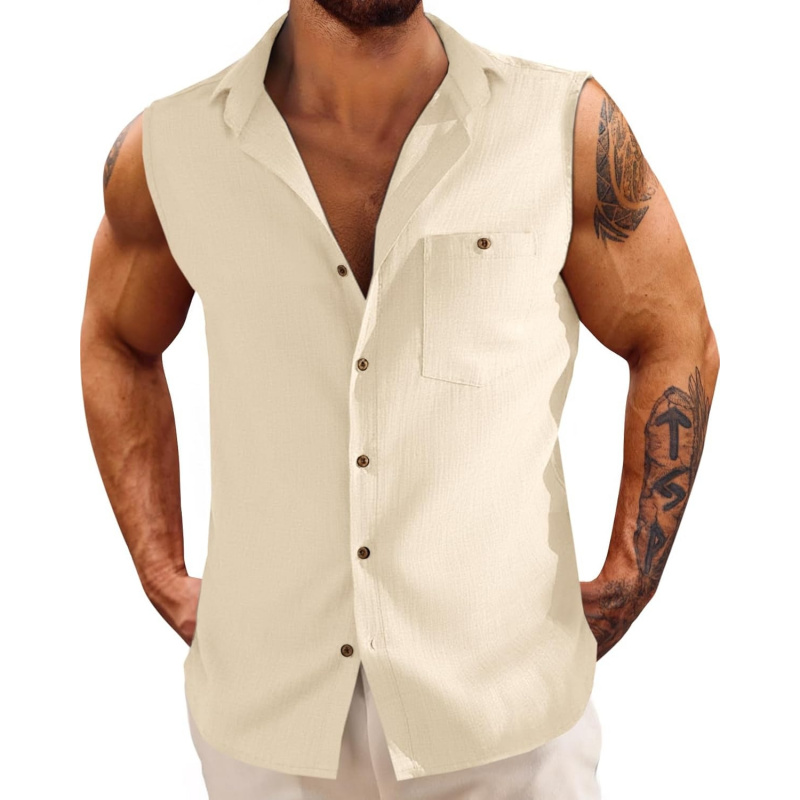 Men's Linen Sleeveless Shirts Button Down