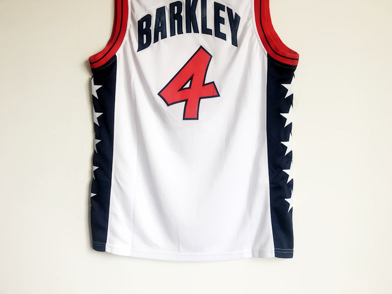 1996 Atlanta Olympics Team USA Dream 3 USA No. 4 Barkley white embroidered jersey
