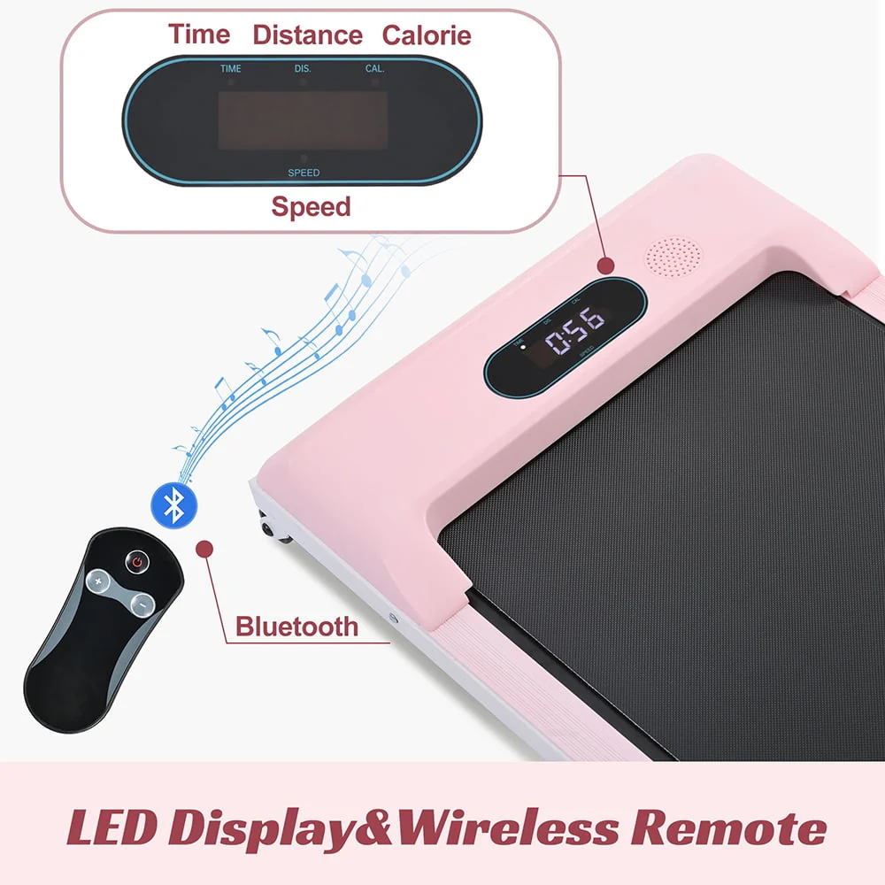 Merax Under Desk Treadmill 2.5HP Portable Walking Pad Desk Treadmill with Walkstation Remote Control, Walking Jogging Running Machine, LED Display for Home Gym Office,Pink