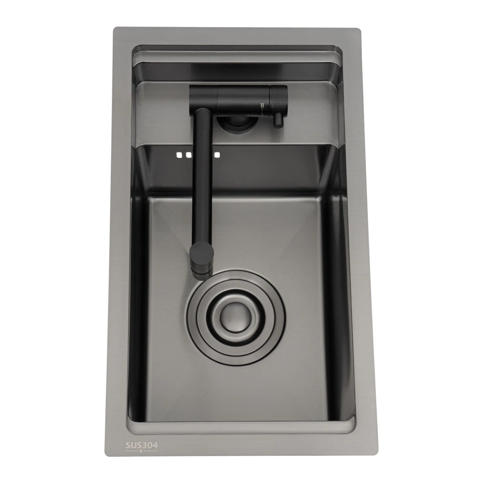 Luxury 304 Stainless Steel Single Bowl Kitchen Bar Sink with Foldable Faucet 16.9*9.8*8.7in