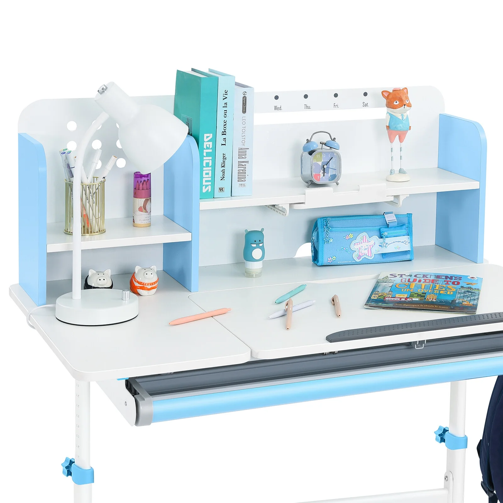 Adjustable Height Ergonomic Kids Study Desk & Chair Set Children Students Drafting Table Home School with Shelf,Drawer(Gray)