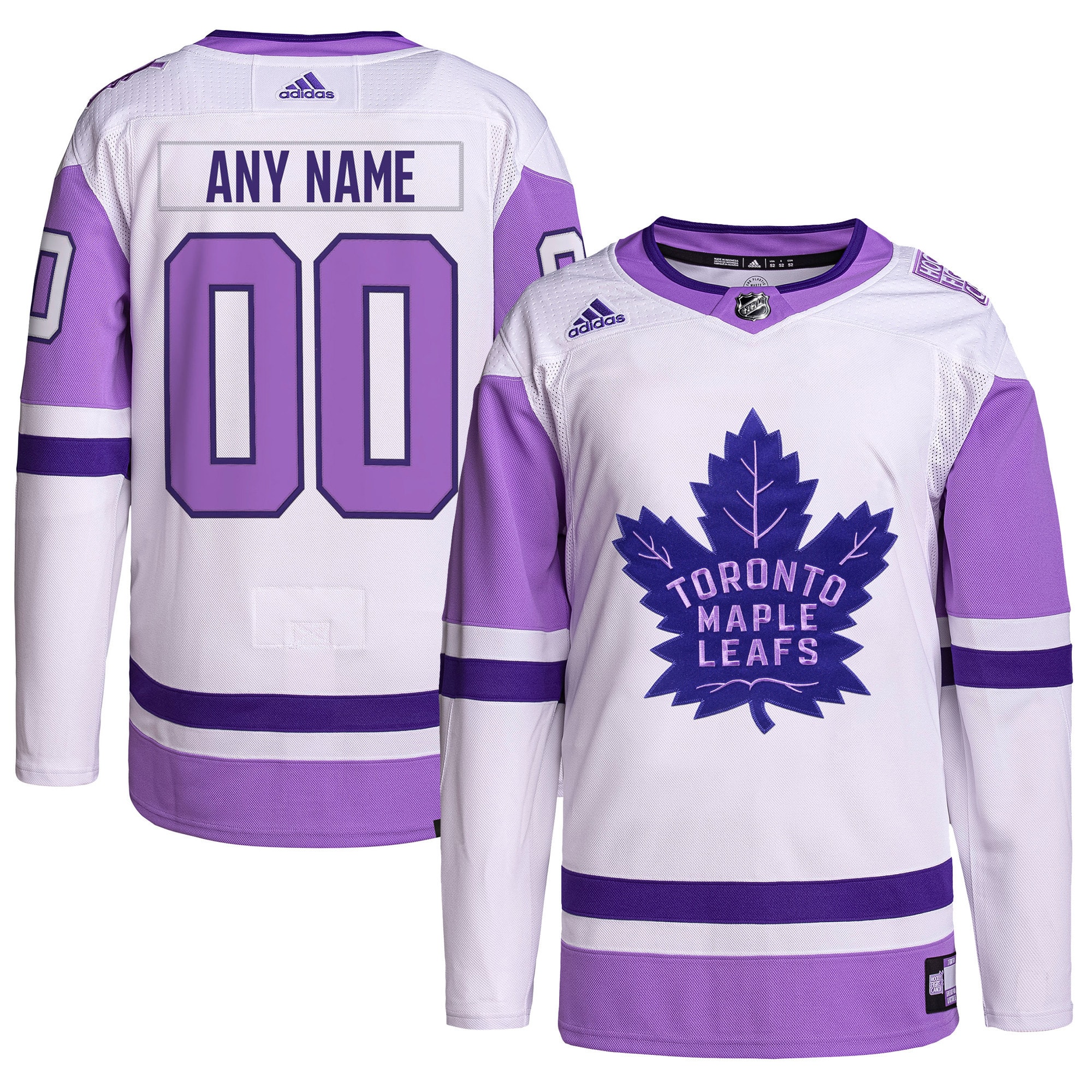 Toronto Maple Leafs  Hockey Fights Cancer Primegreen  Custom Jersey – White/Purple