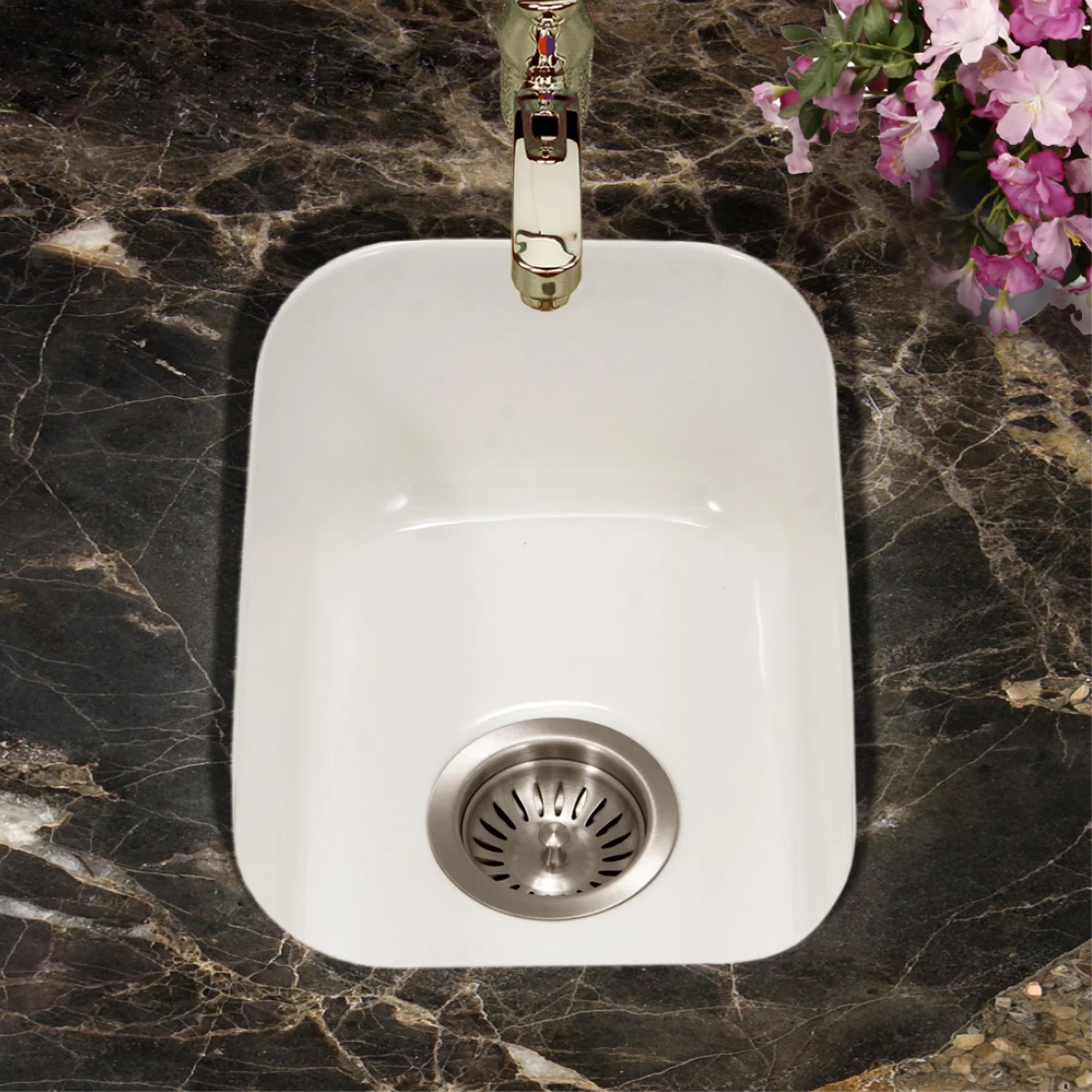 Houzer Platus 13 in White Fireclay Undermount Rectangle Single Bowl Bar Sink - PTB-1318 WH
