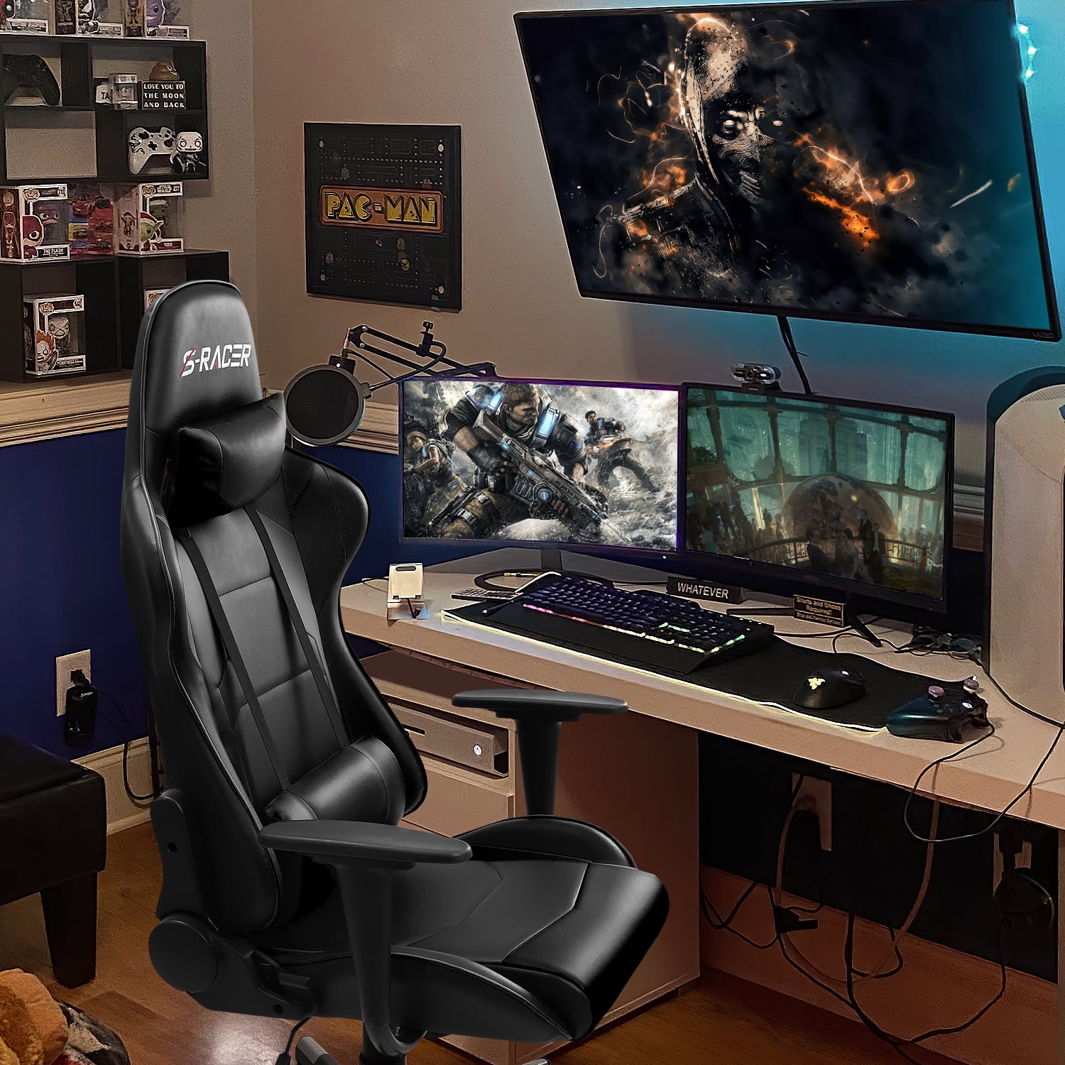 Homall Gaming Chair Office Chair High Back Computer Chair Leather Desk Chair Racing Executive Ergonomic Adjustable Swivel Task Chair with Headrest and Lumbar Support, Purple