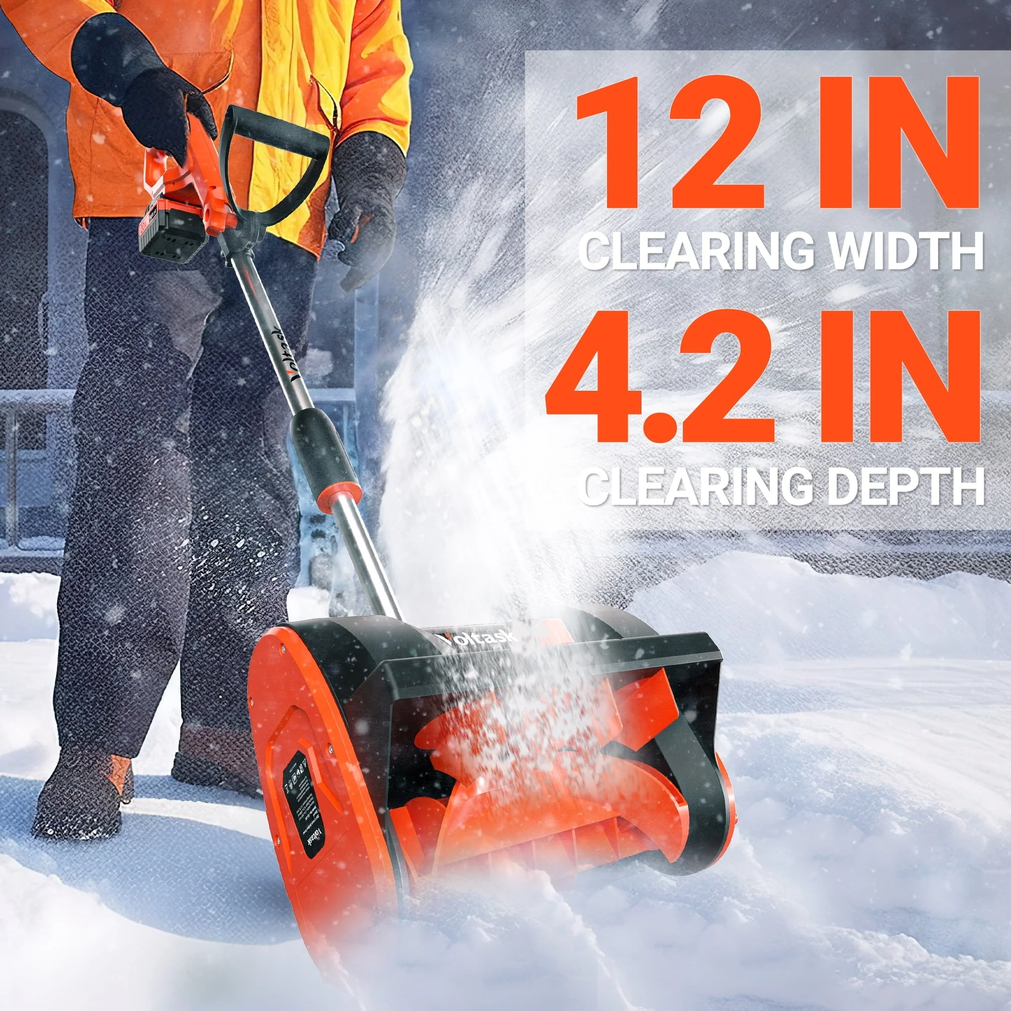 VOLTASK  20V 12-Inch Cordless Snow Shovel with Directional Plate, Battery & Quick Charger Included