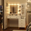 Vanity Desk with LED Lighted Mirror, Makeup Desk with 5 Storage Drawers & 6 Shelves, Vanity Table with Charging Station, Modern Dressing Table with 3 Color Lighting Options, White