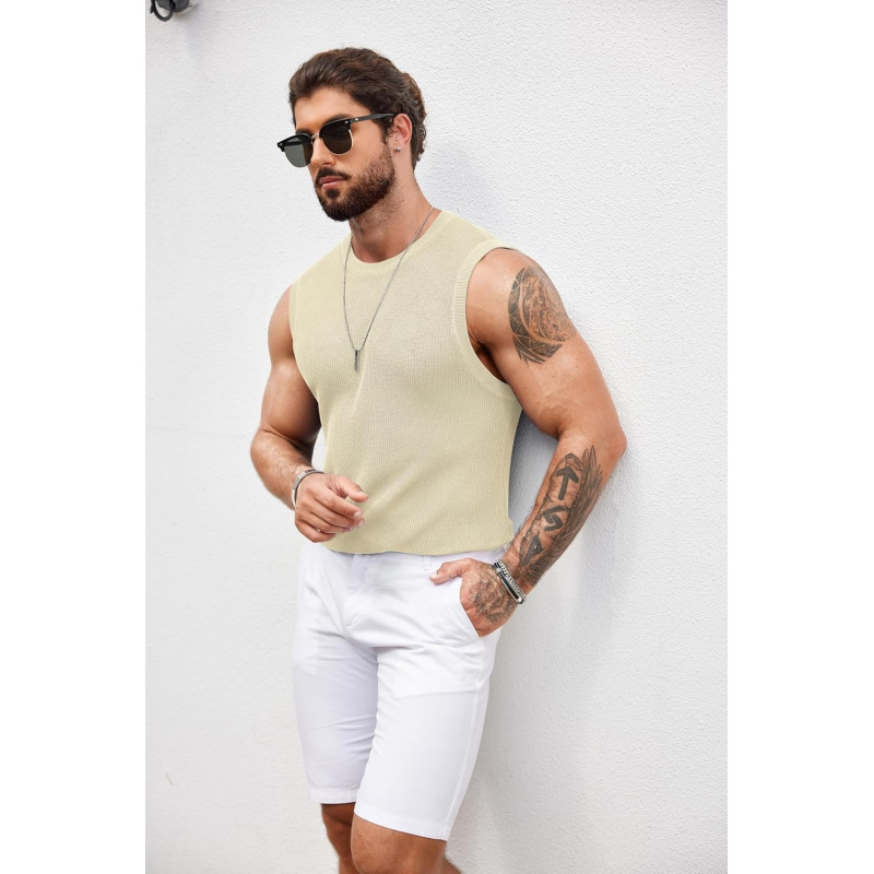 Men's Casual Knitted Tank Tops Crew Neck