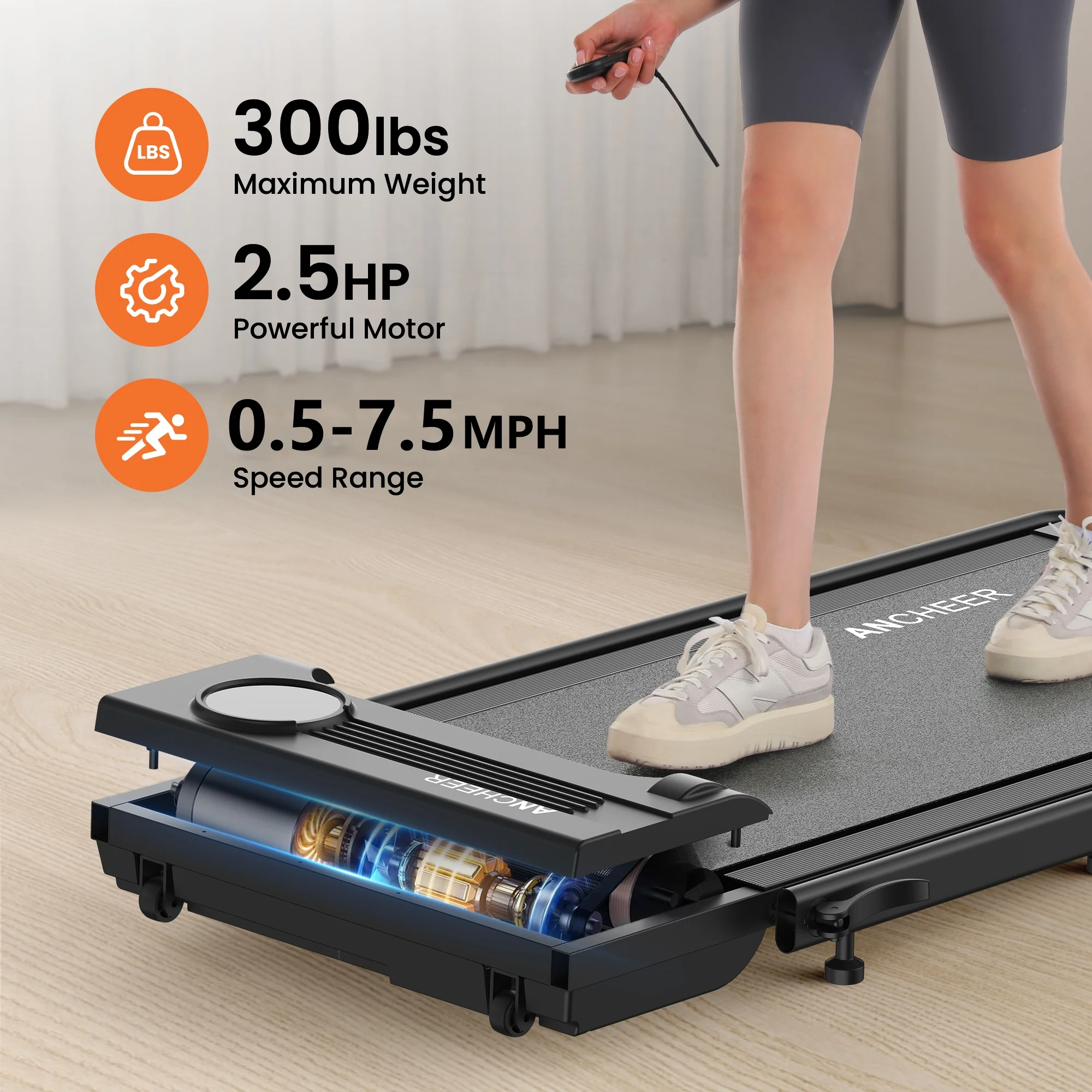 ANCHEER Portable Folding Walking Pad 300lb, 7.5 MPH Under Desk Treadmill with Remote Control & LED Display,2 in 1 Walking Pad Treadmill for Home/Office/Exercise(Pink)