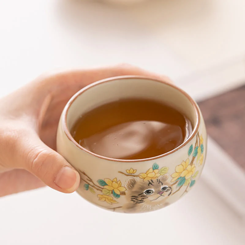 Buddha Stones Cute Cat Yellow Flowers Rabbit Teacup Kung Fu Tea Cup