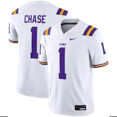 LSU Tigers #1 Ja'Marr Chase Team Replica Football Jersey – White