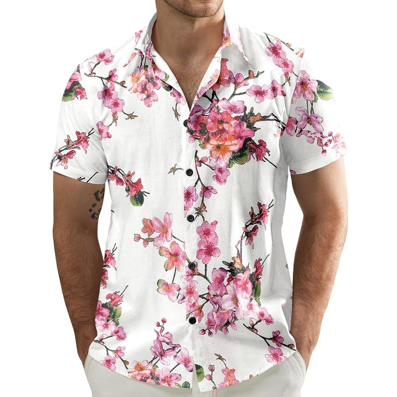 Men's Flower Casual Button Down Short Sleeve Hawaiian Shirt
