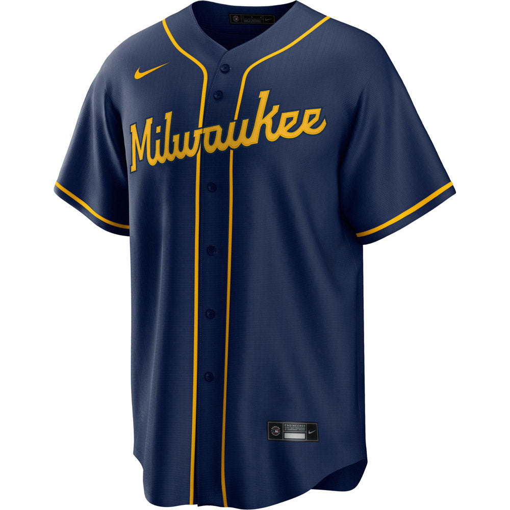 Men's Milwaukee Brewers Corbin Burnes Cool Base Replica Alternate Jersey - Navy