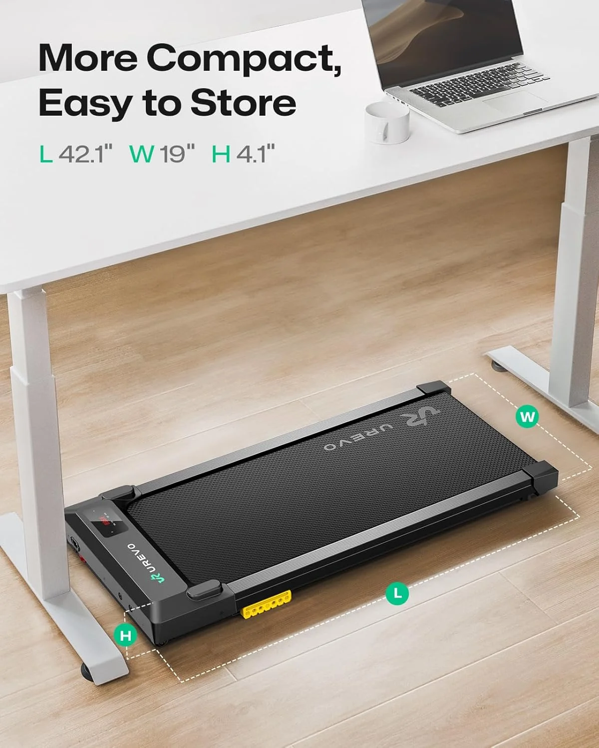 UREVO Spacewalk E1L Smart Walking Pad, Compact Under Desk Treadmill with Double Shock Absorption, Quiet Operation, Workout APP with Track Insights and MIIT Mode, Remote or APP Control for Home Office