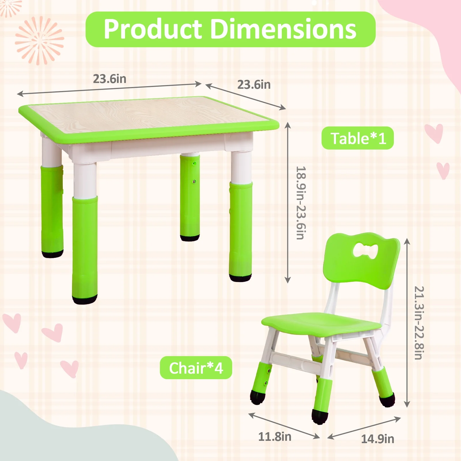 KATIDAP Kids Table and 4 Chairs Set, Height Adjustable Toddler Table and Chair Set, Graffiti Desktop, Classroom/Daycare/Home, Children Multi-Activity Table for Ages 2-8,Blue
