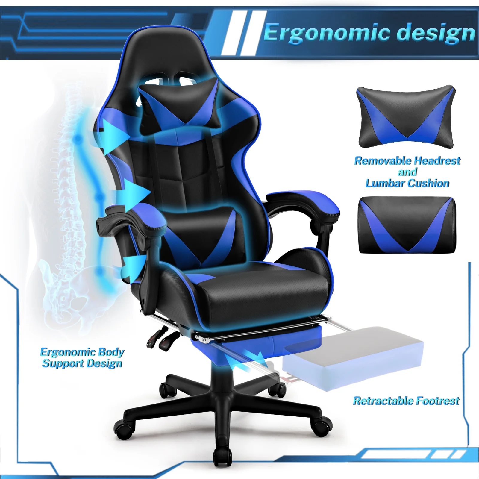 SOONTRANS Green Gaming Chair with Footrest, High Back Gamer Chair with Massage Lumbar Pillow, Gamer Computer Desk Chair (Green)