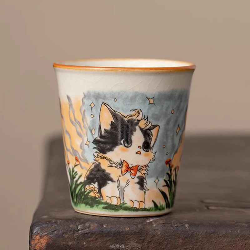 Buddha Stones Cute Bow Tie Cat Teacup Kung Fu Tea Cup