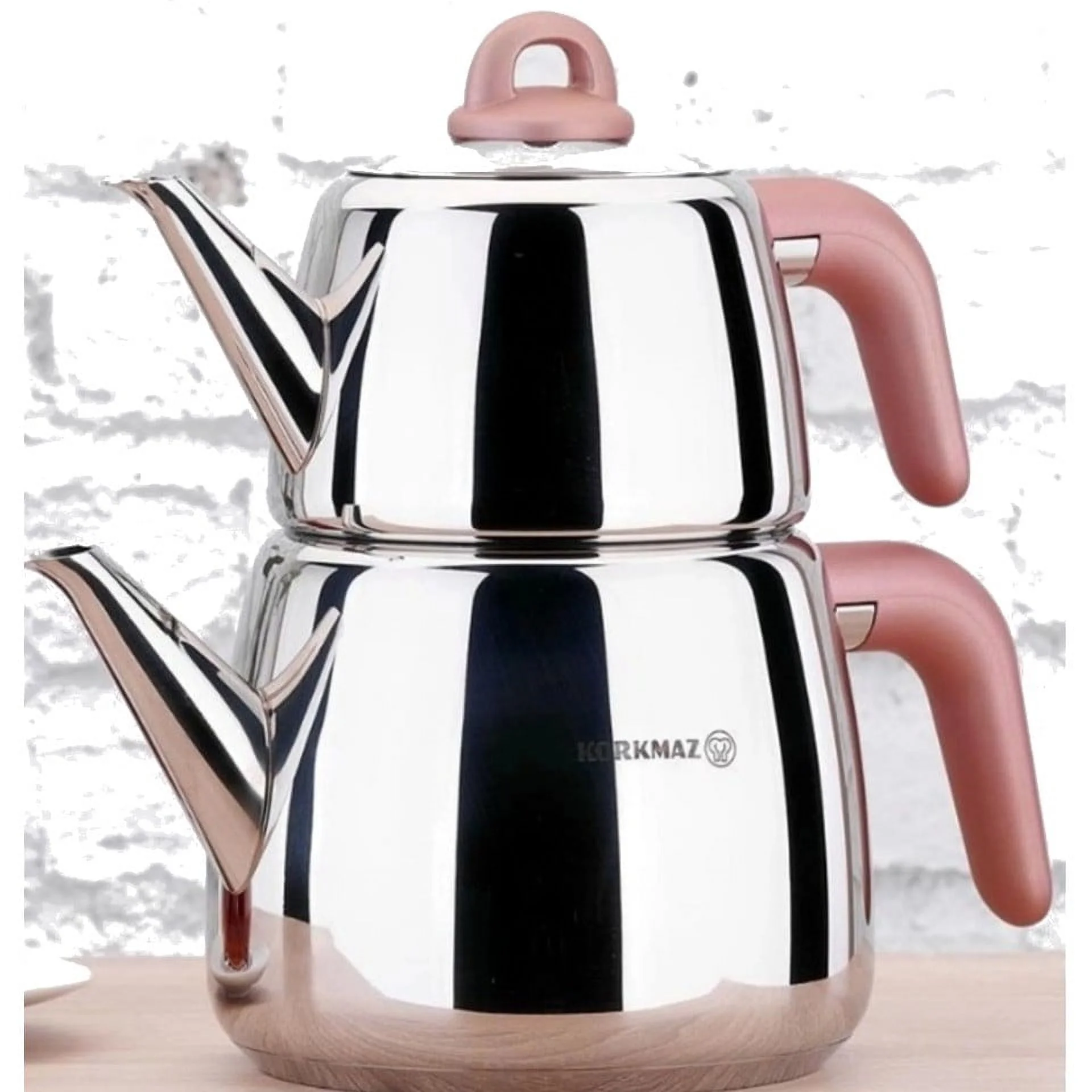 Korkmaz A045 Bella Nora Turkish Teapot Set for Stovetop,  18/10 Stainless Steel Double Tea Maker with Bakalite Handles, Samovar Style Tea Kettle with 33.9 Oz ( 1000ml) & 67.7 Oz (2000ml)