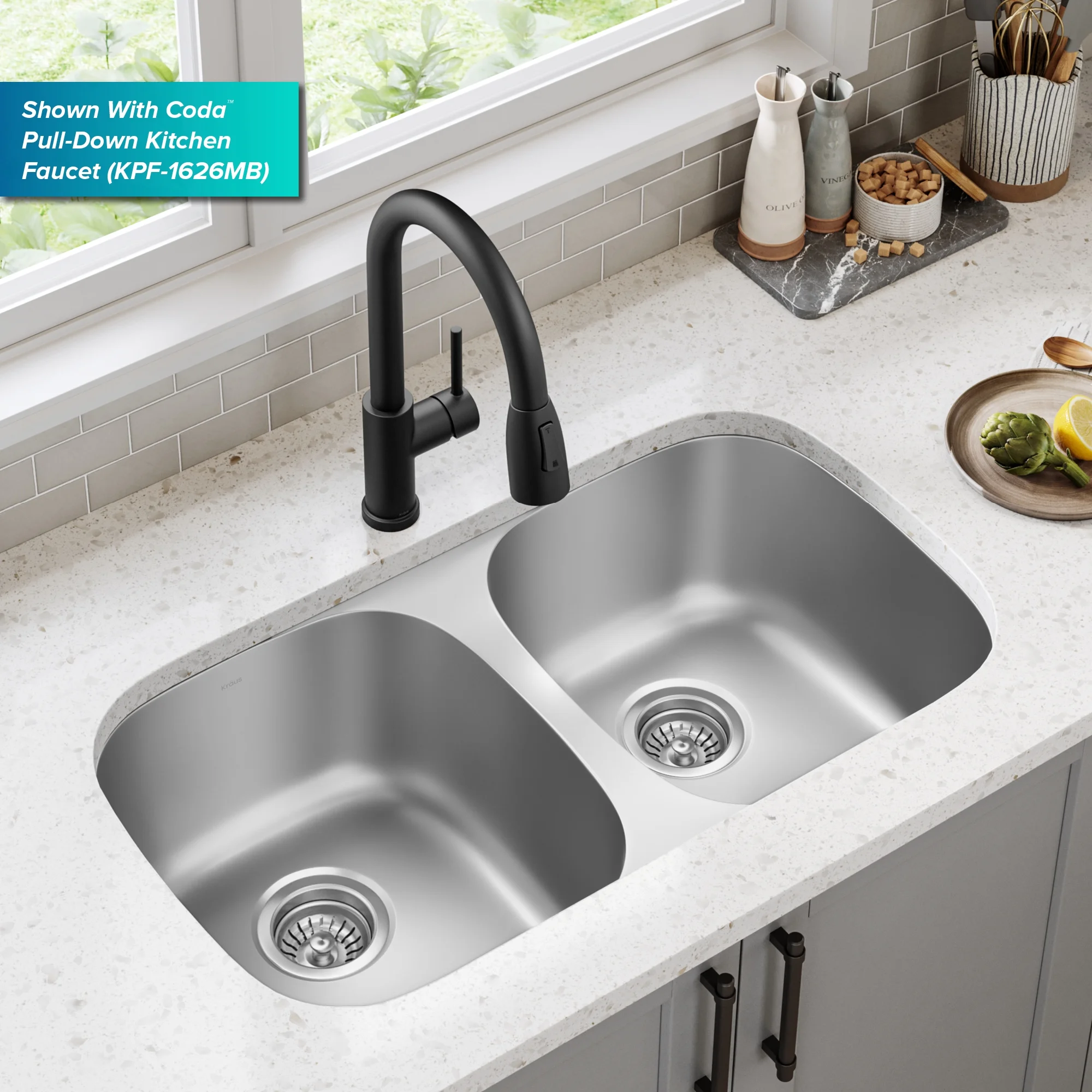 KRAUS Premier 32�� Undermount 50/50 Double Bowl 18-Gauge Stainless Steel Kitchen Sink